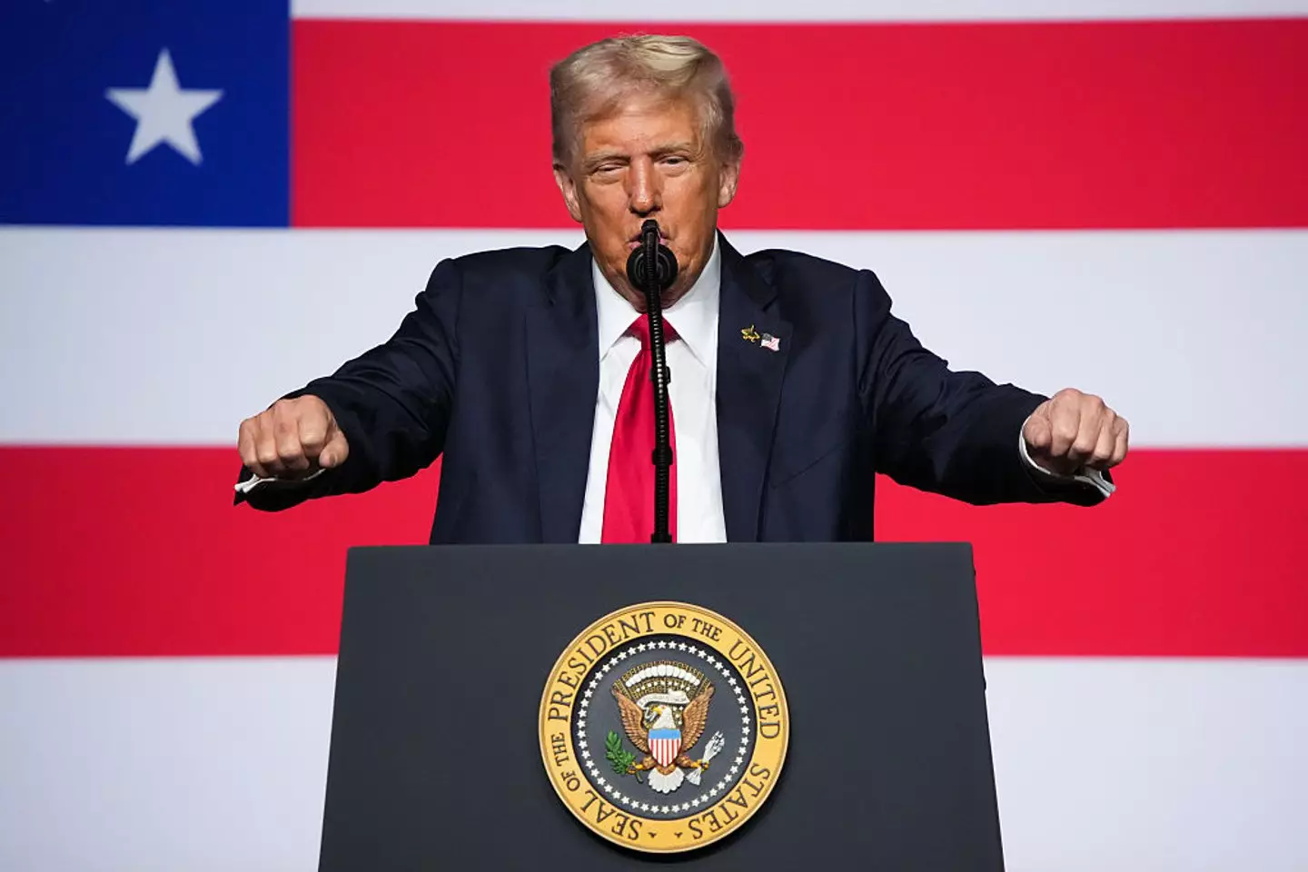 Donald Trump revealed his vision for the US during a speech to the military last month (Andrew Harnik/Getty Images)