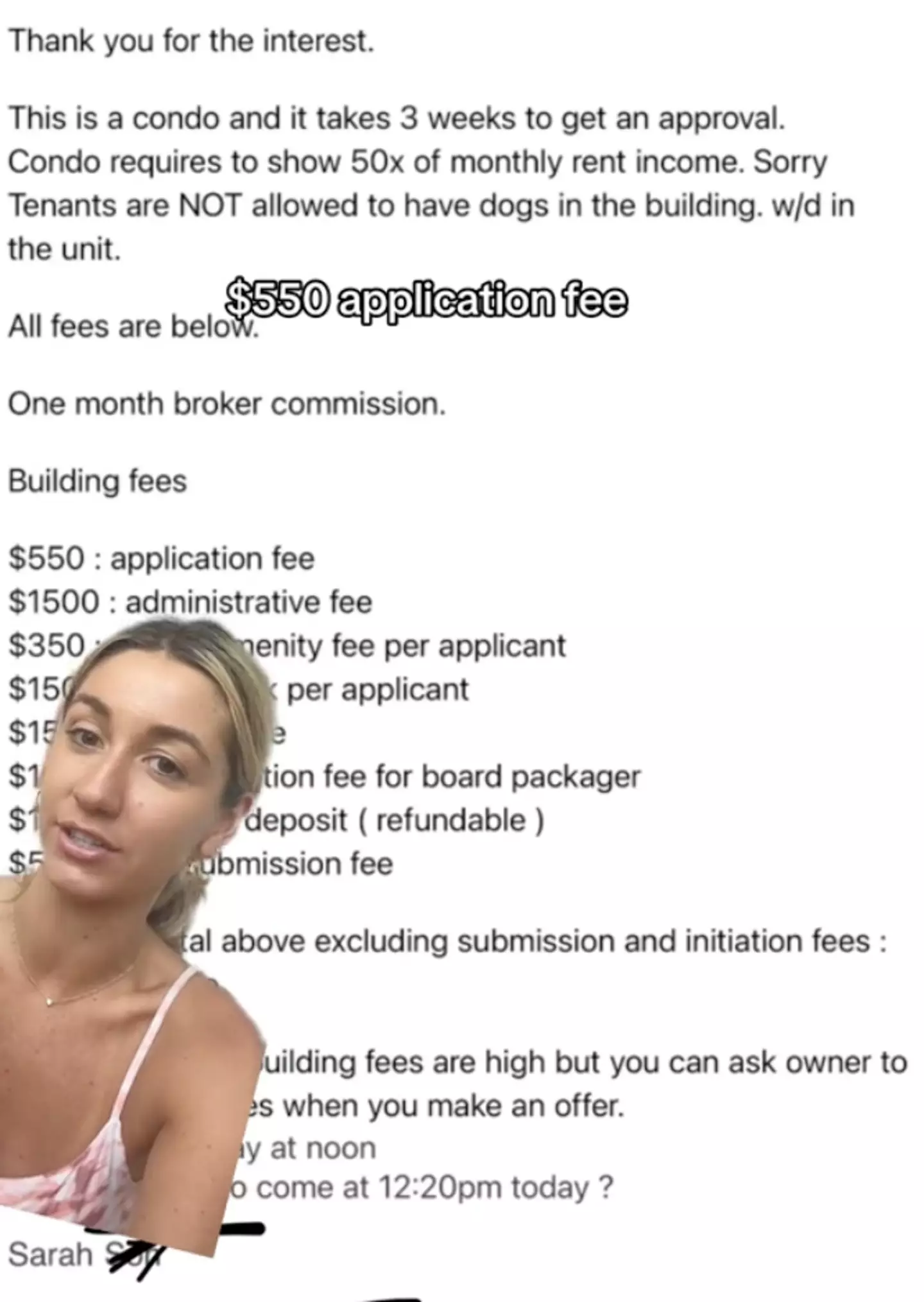 She said the fee breakdown made her 'laugh out loud'.