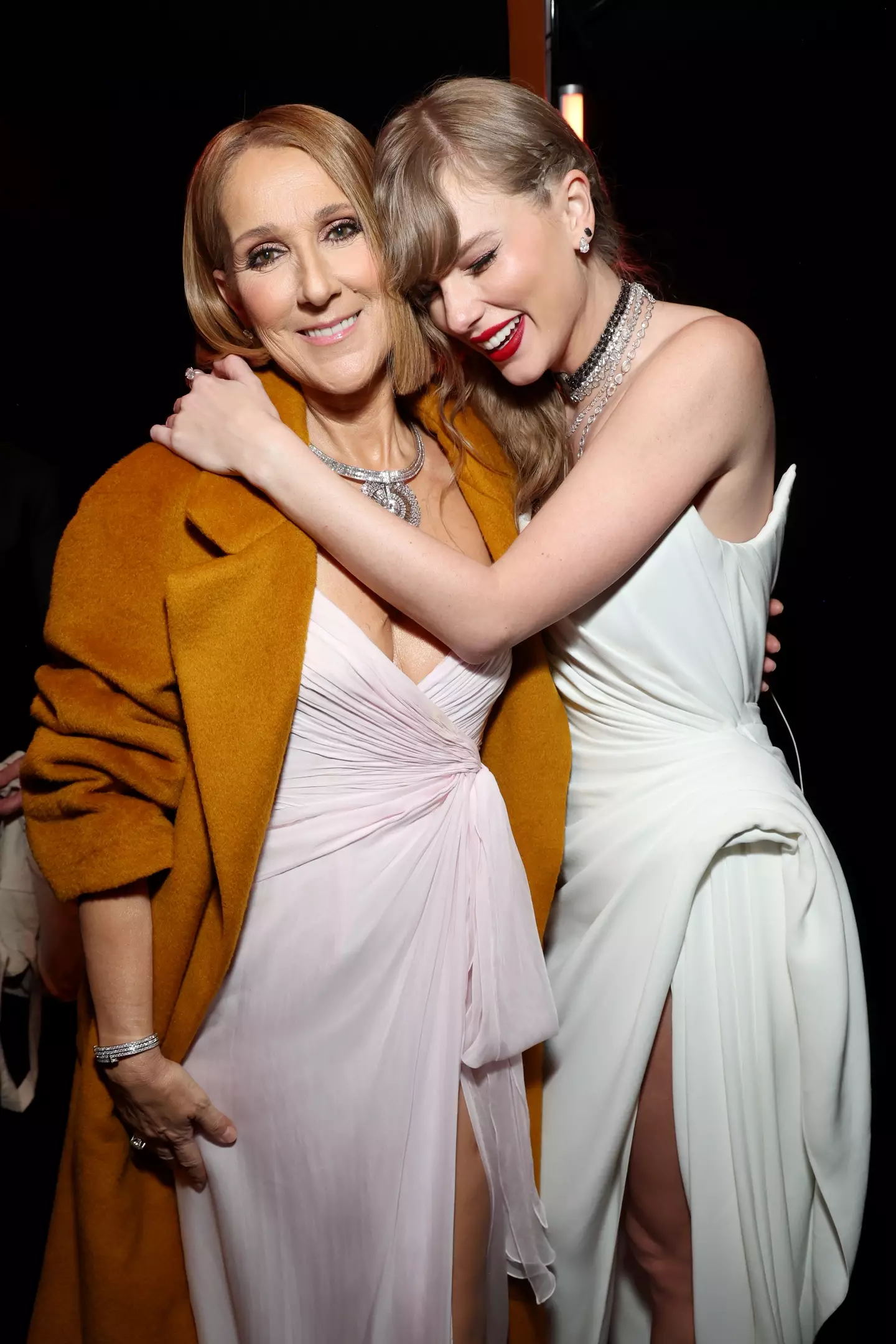 Celine Dion presented Taylor Swift with her Grammy. (Kevin Mazur/Getty Images)