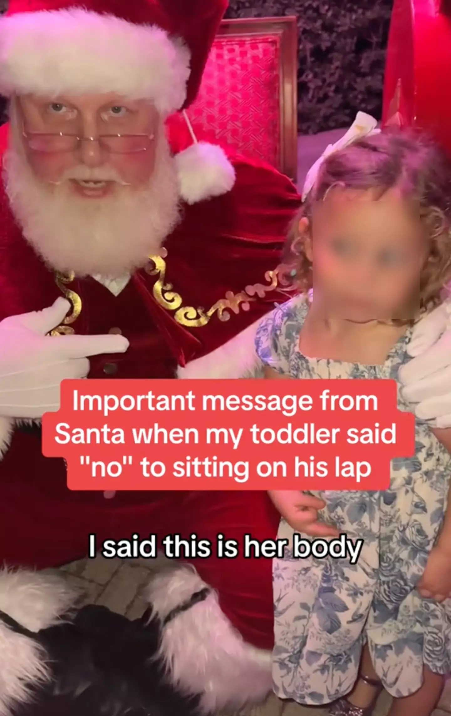 The youngster declined to sit on Santa's lap.