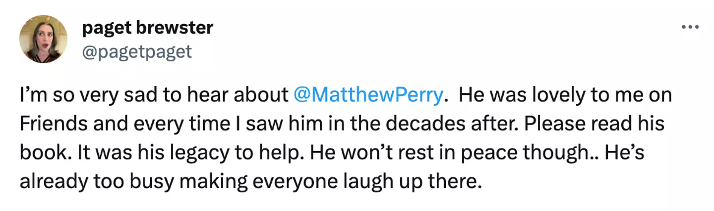 Paget Brewster hailed Matthew Perry as 'lovely'.