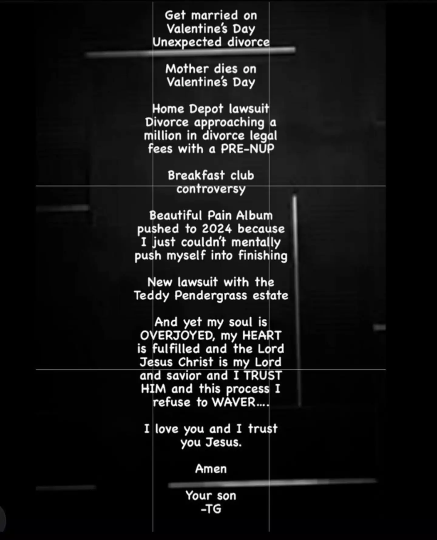 Gibson took to Instagram earlier today (30 September) to talk about the challenges he's had this year.