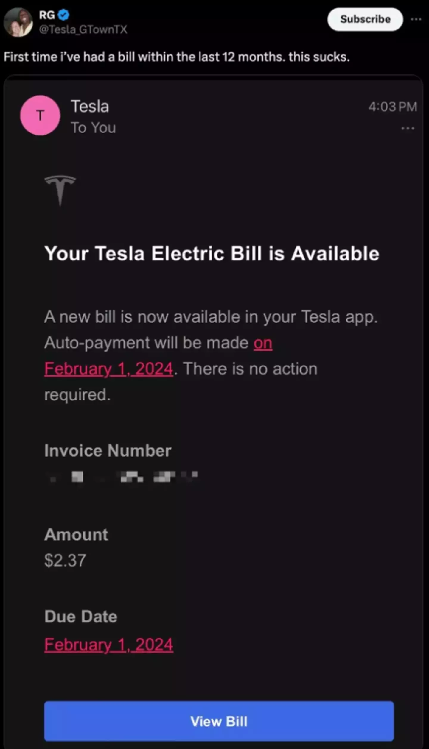 Just over $2 for their electricity! (X/@Tesla_GTownTX)