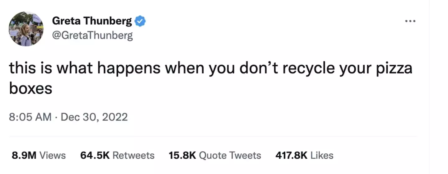 The young climate activist couldn't resist poking fun at Tate's arrest.