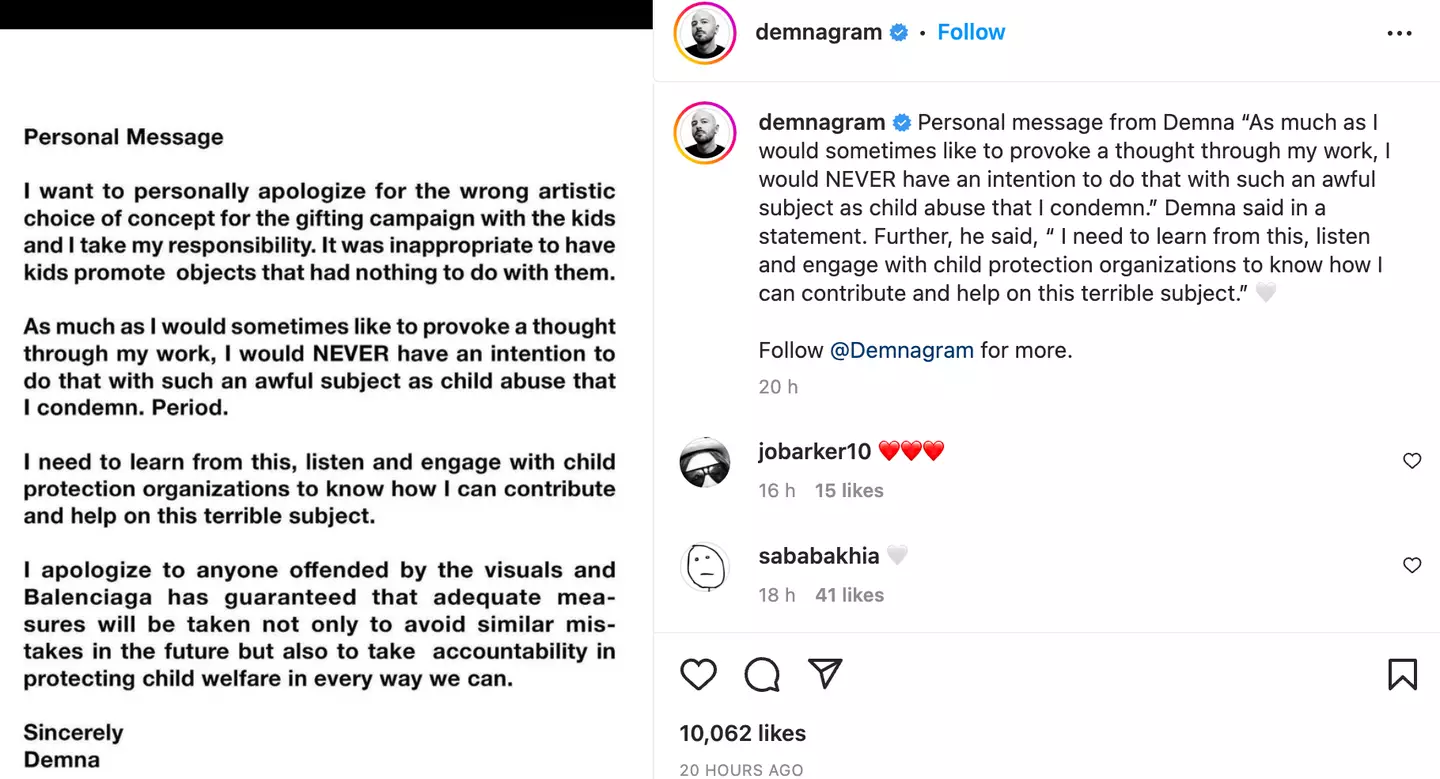 Gvasalia admitted the campaign was 'inappropriate'.