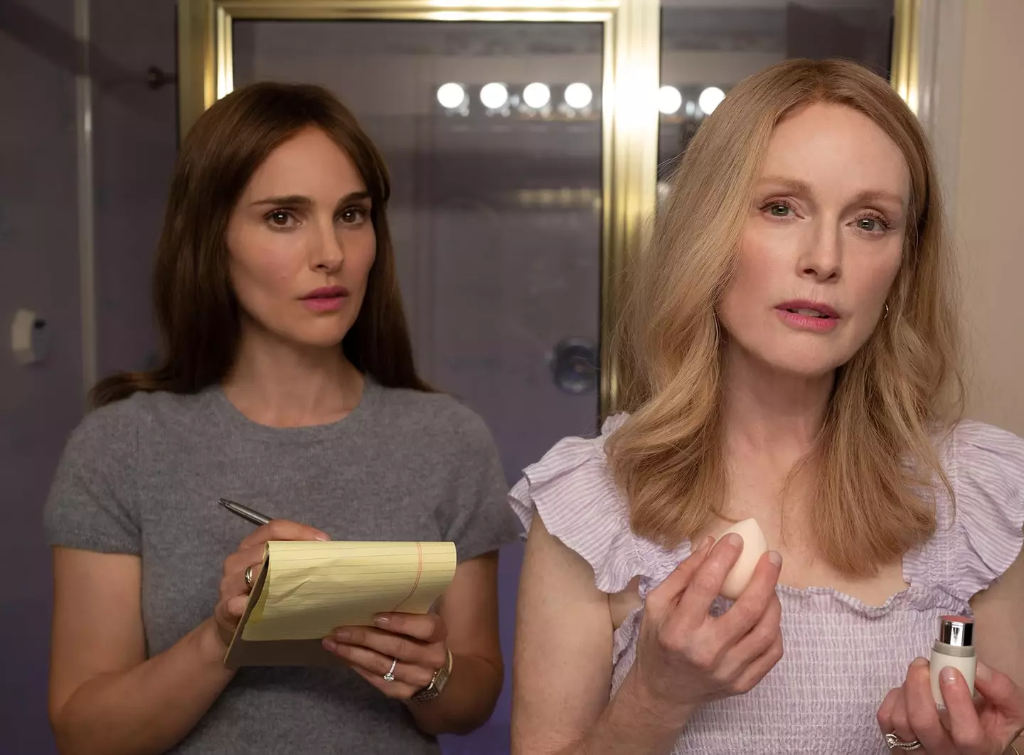 Natalie Portman and Julianne Moore in May December.