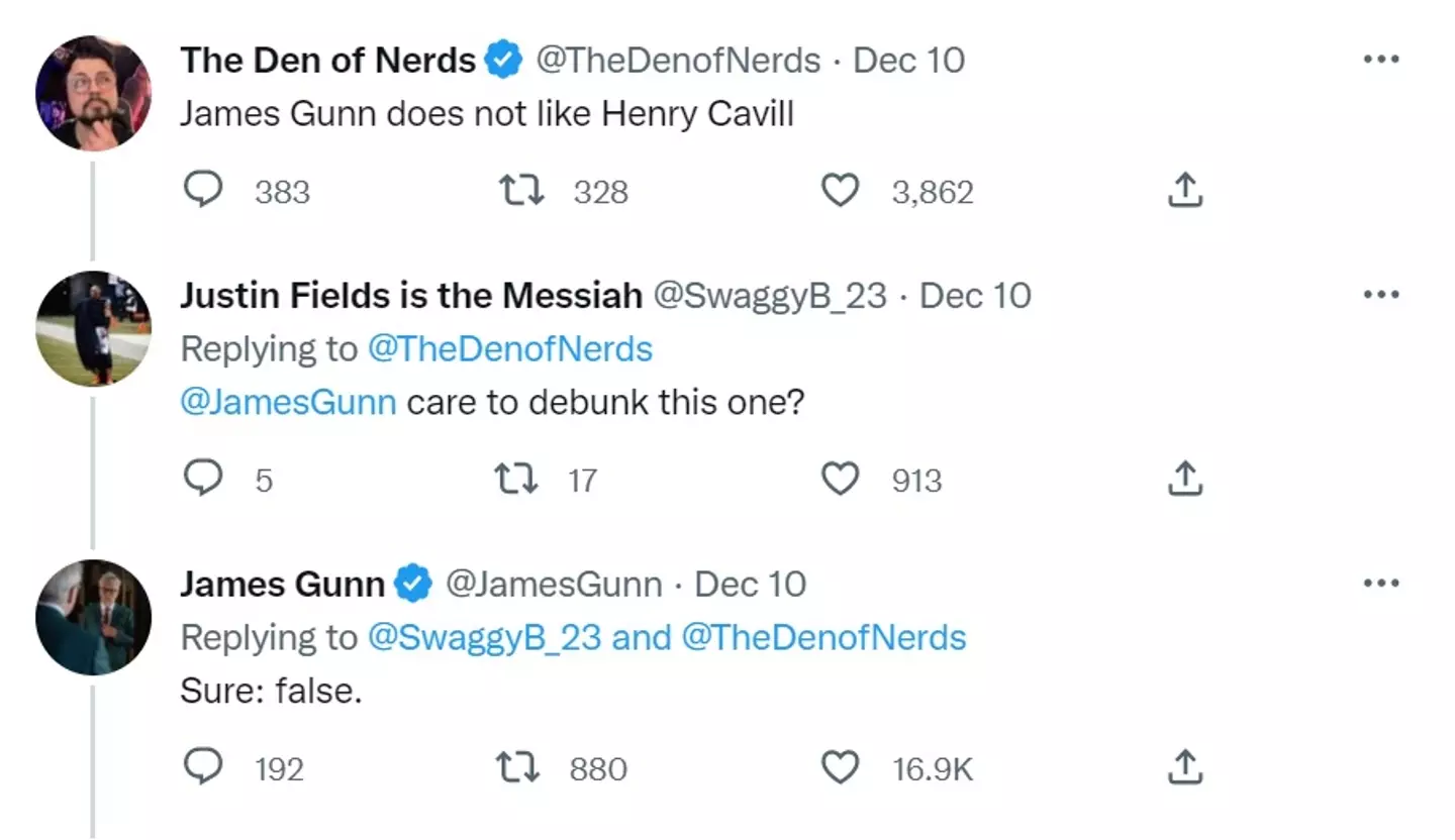 James Gunn debunked rumours that he didn't like Henry Cavill.