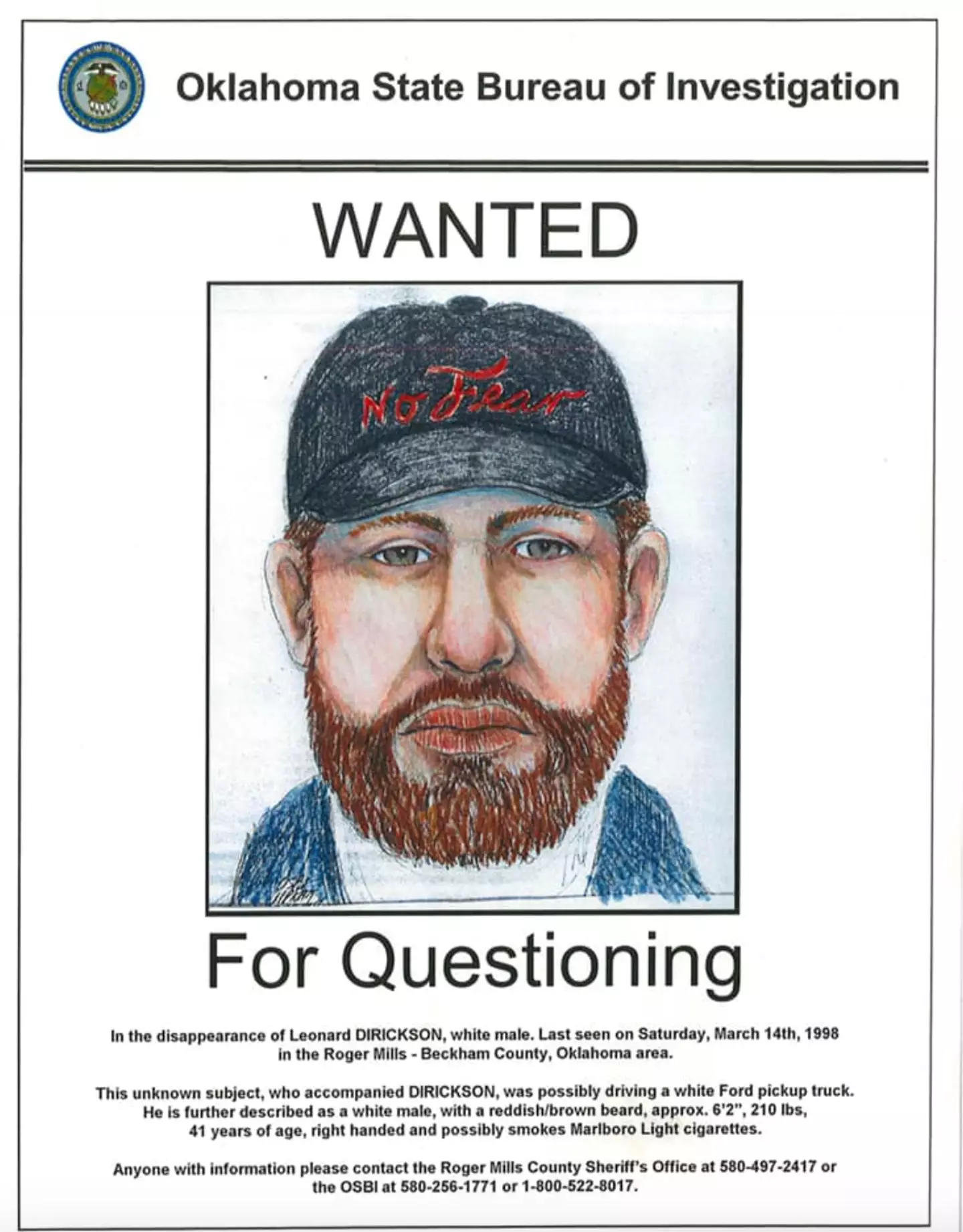 A possible sighting led to a description of the 'unknown man' but its credibility was questioned (Oklahoma State Bureau of Investigation)