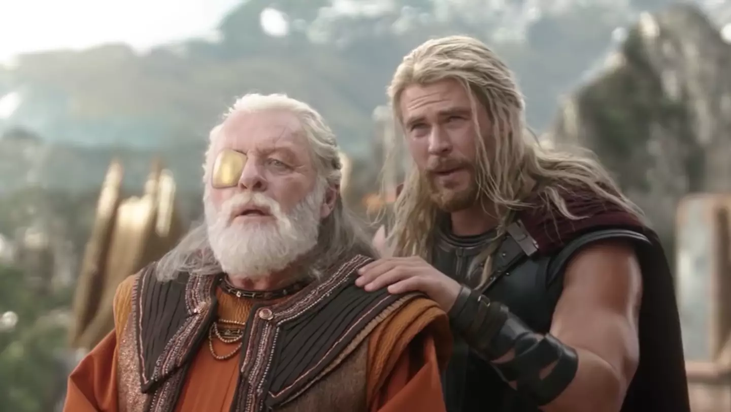Anthony Hopkins and Chris Hemsworth in Thor: Ragnarok.