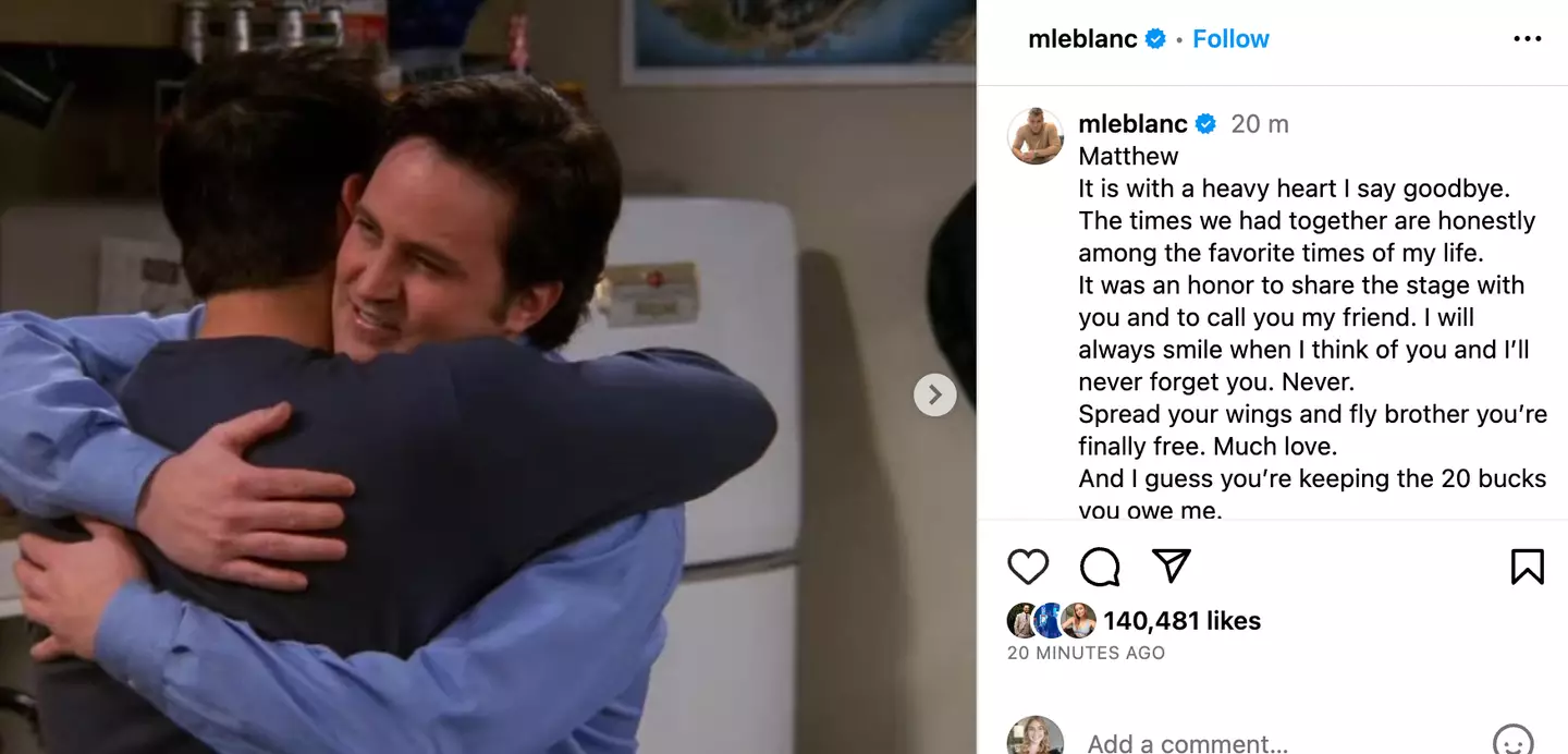 LeBlanc played Chandler's roommate, Joey on Friends.