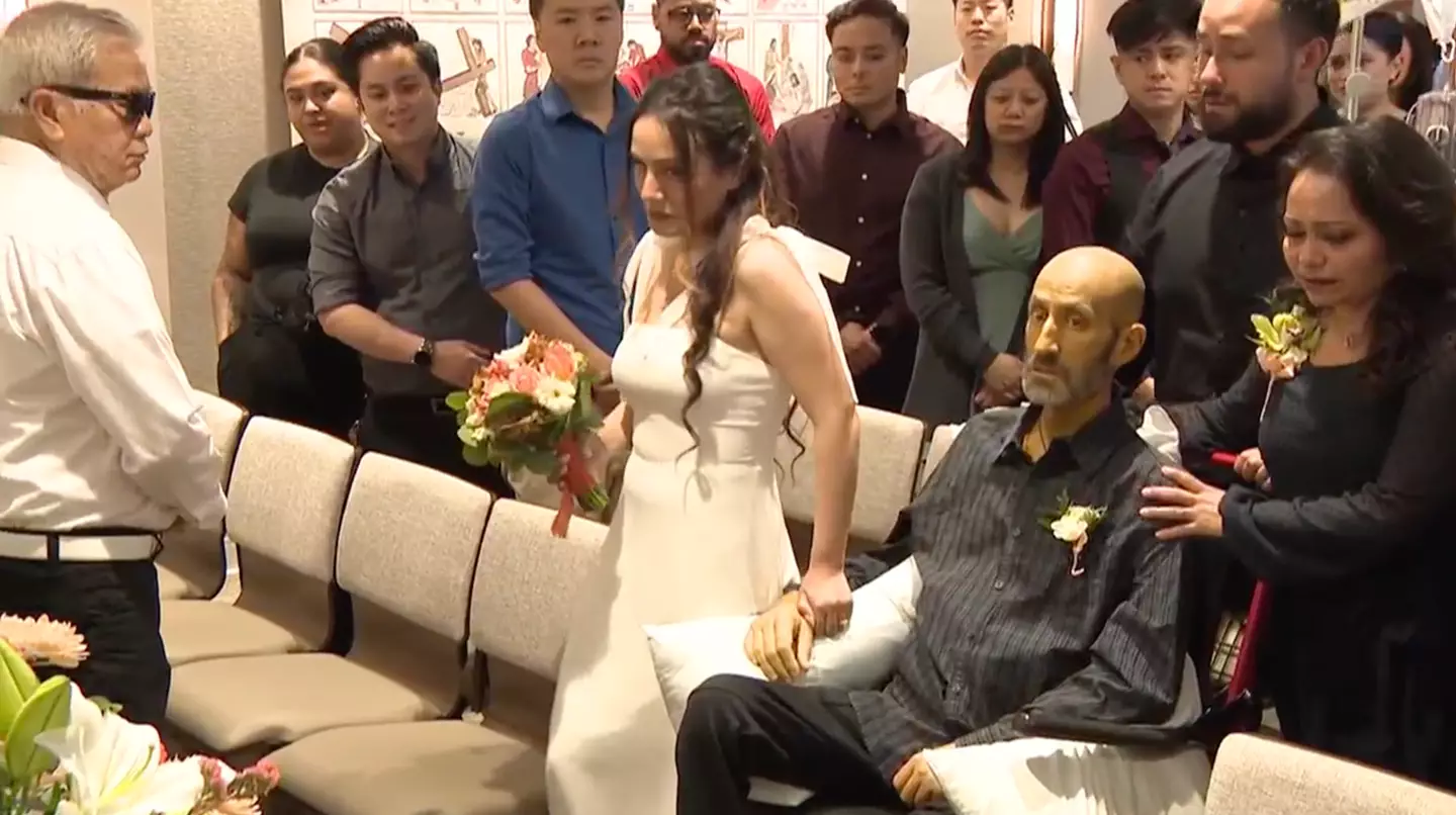 Abraham got his wish when he was able to walk his daughter down the aisle. (KCAL)