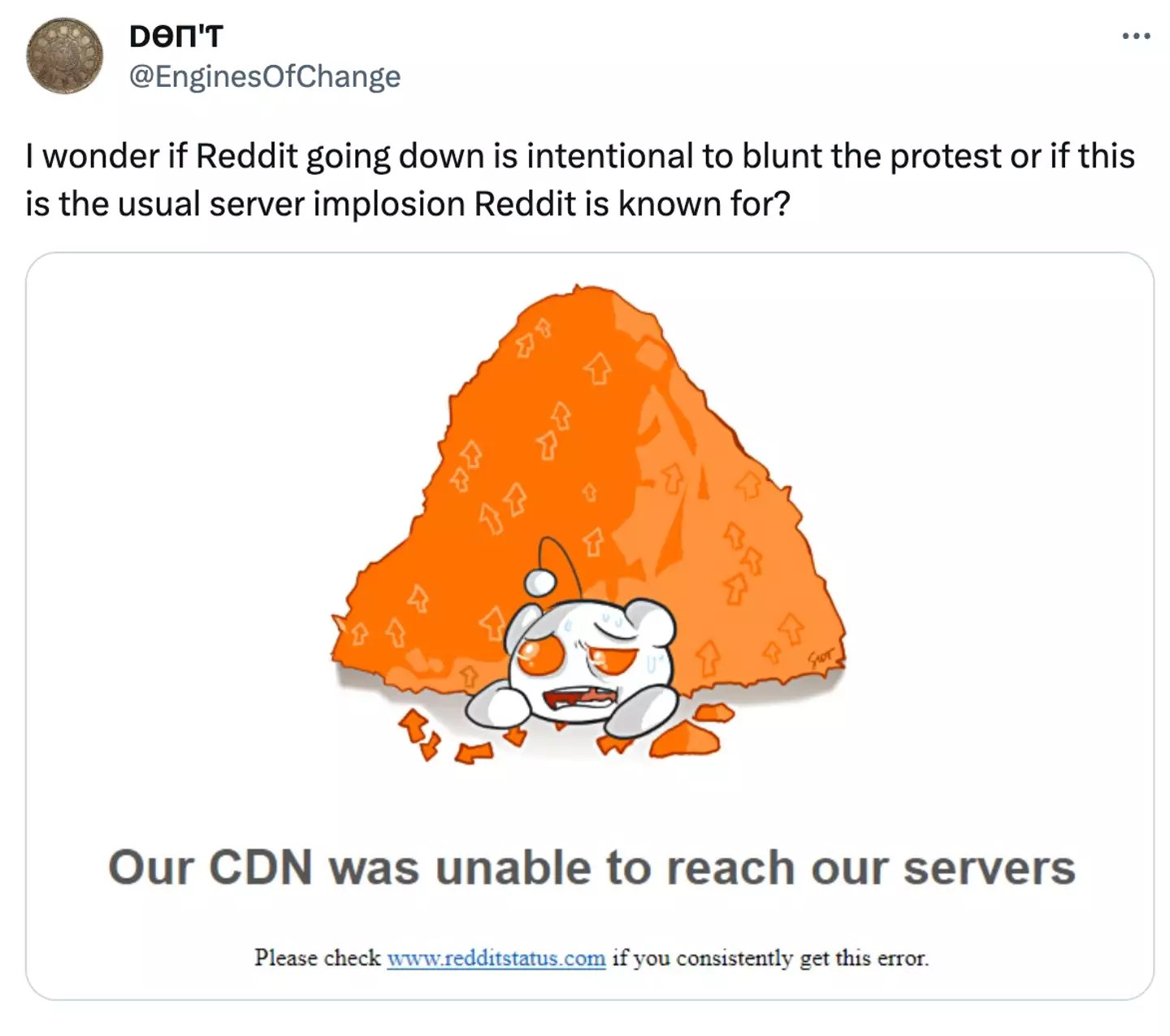 Reddit users shared screenshots of the outage.