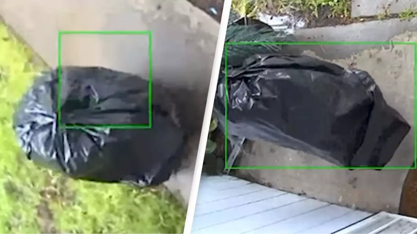Thief pretends to be bag of trash to steal package off doorstep