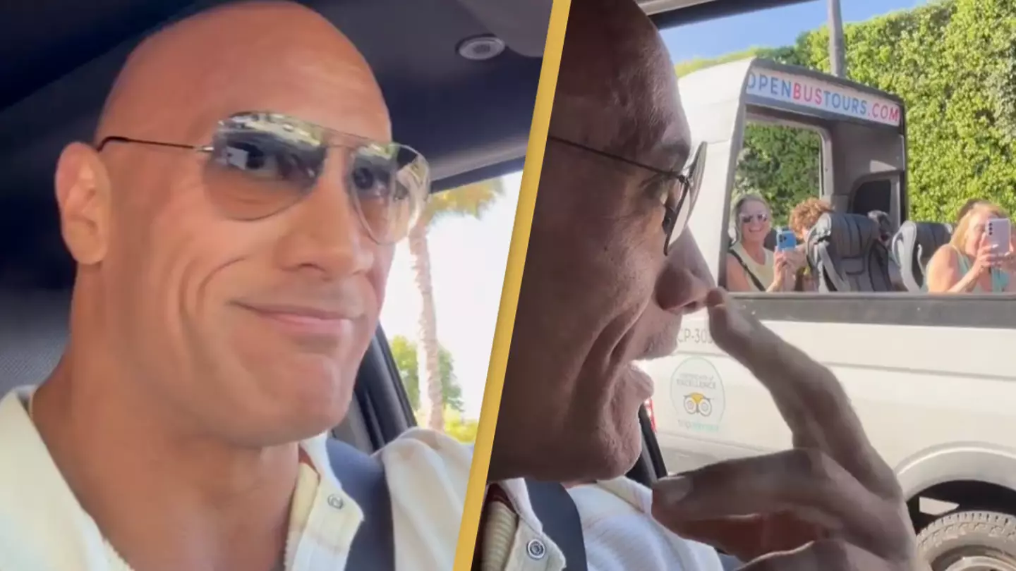 Dwayne Johnson surprises fans as he crashes celebrity bus tour