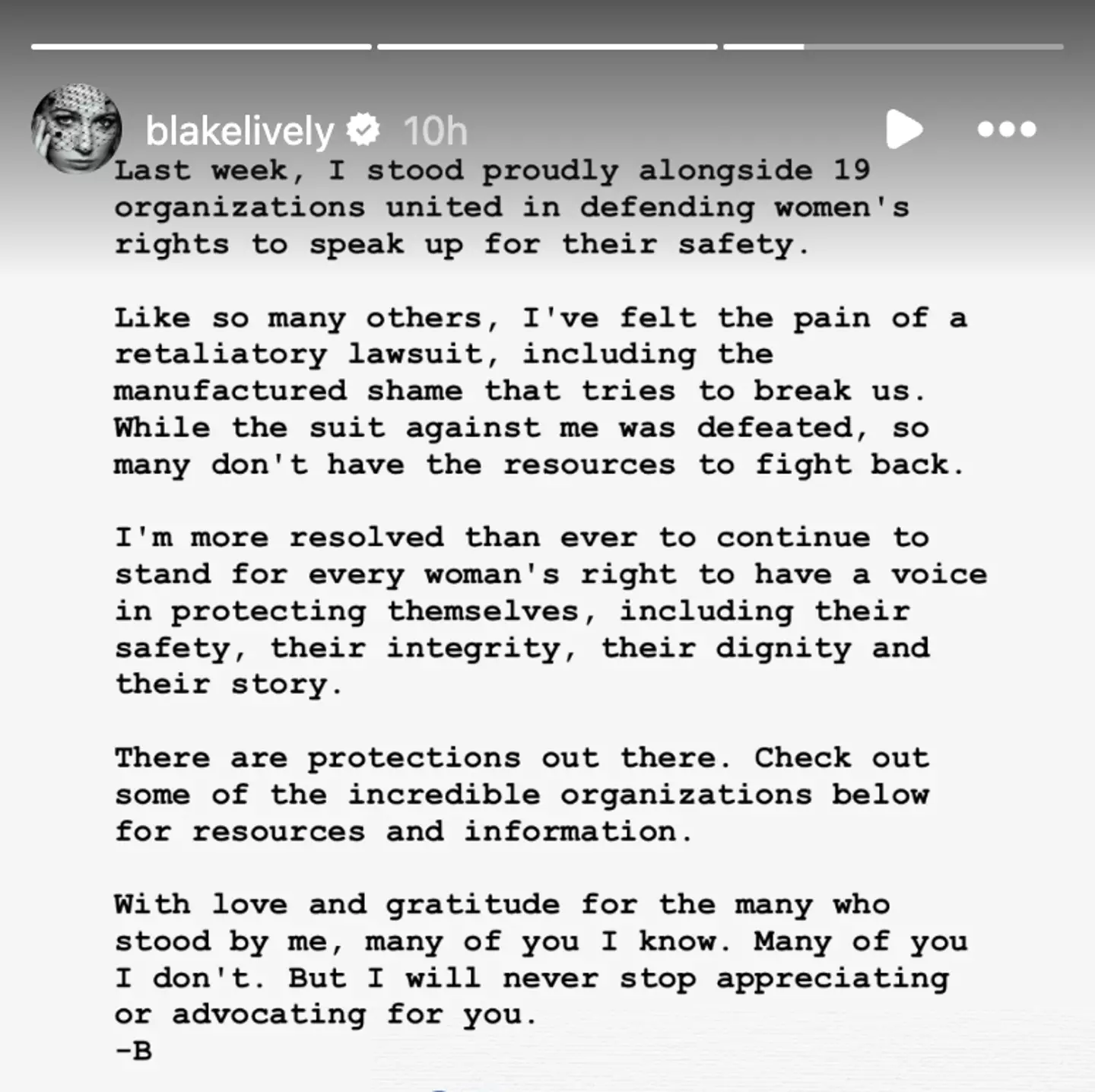 Lively addressed the judge's decision on social media (blakelively/Instagram)