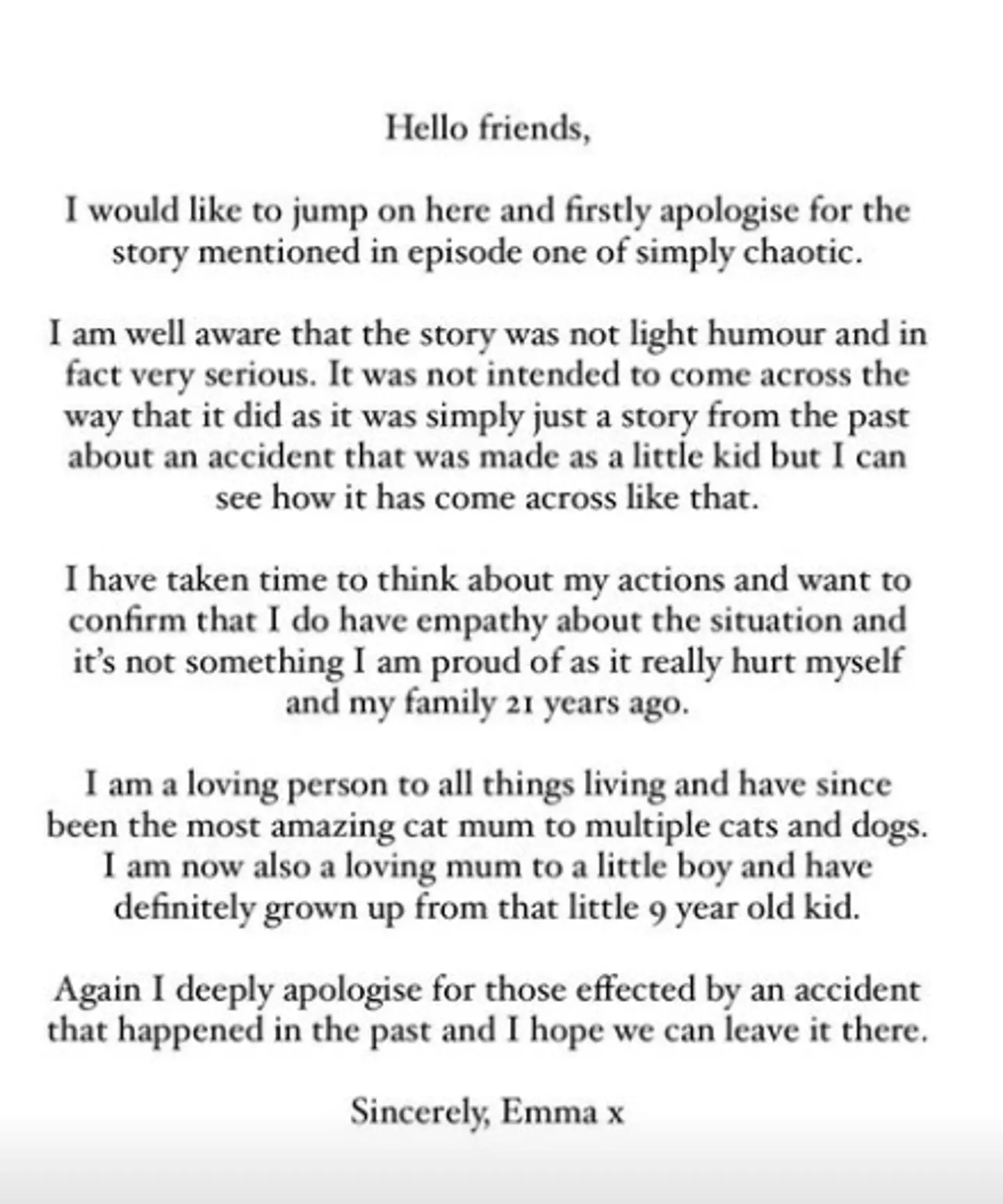 She later released a second apology statement.