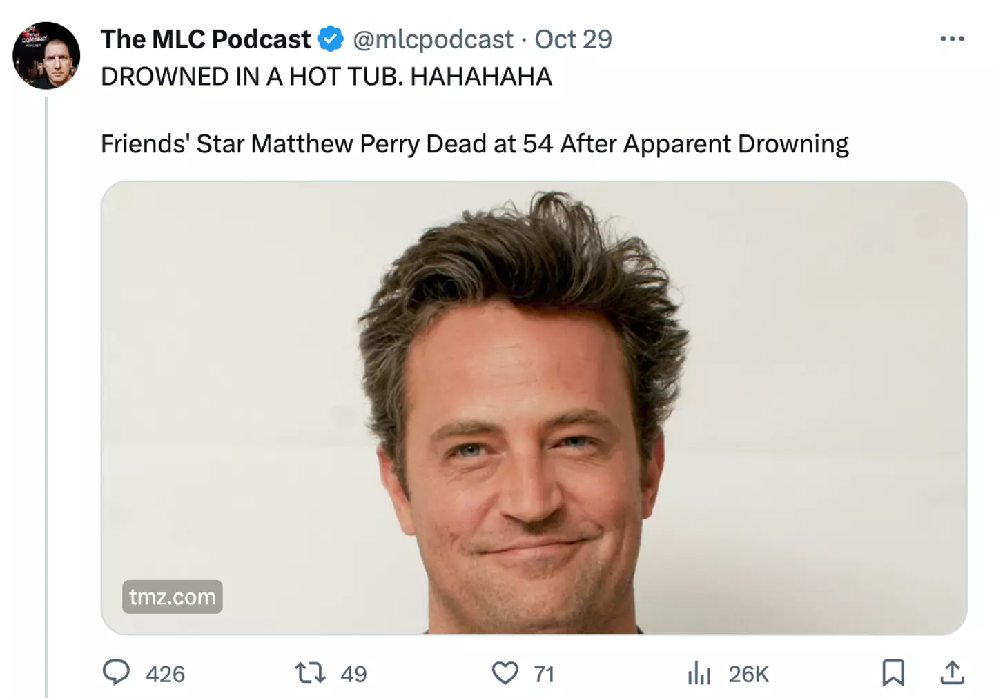 Ex SNL writer Kevin Brennan tweeted about Matthew Perry's passing.