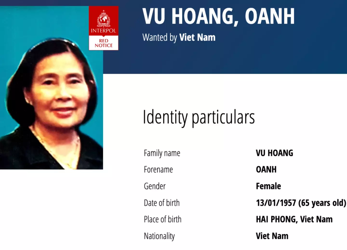 Vũ Hoàng Oanh managed to evade capture for years.