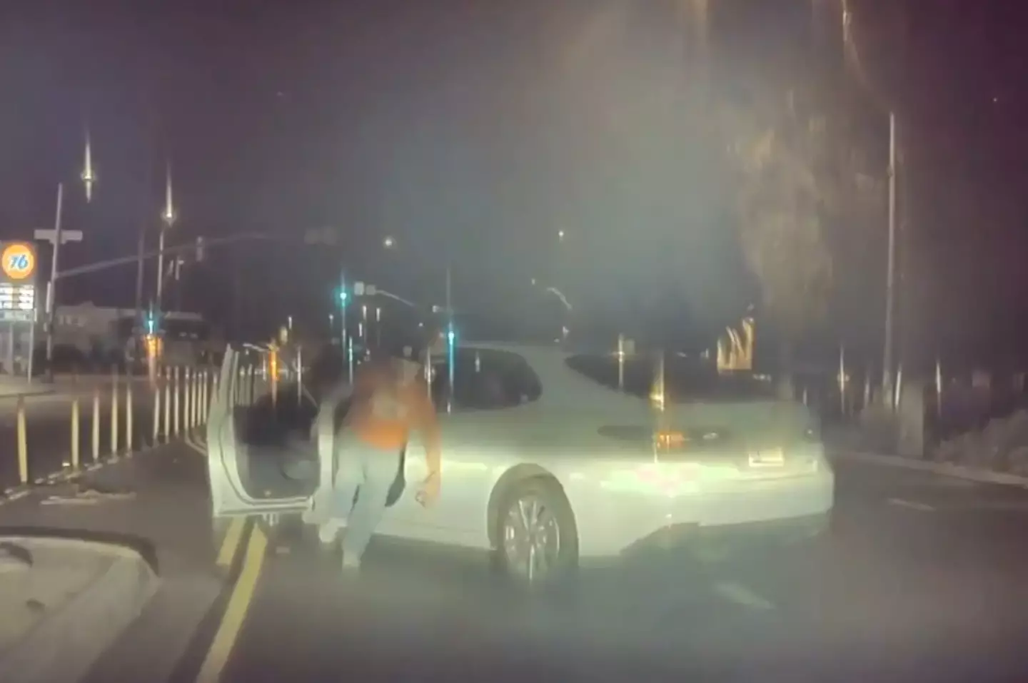 The man had chased them in his own car and pulled out in front of Montoya, blocking the road.