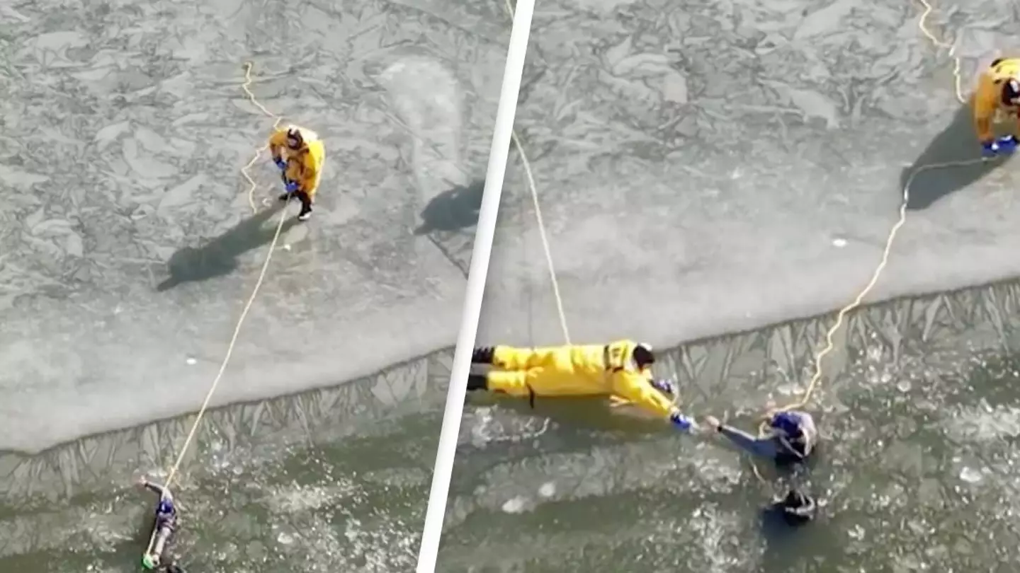 Shocking Footage Captures Ice Training Exercise Turn Into Real Life Rescue Mission