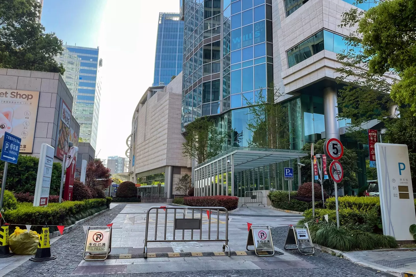 A closed commercial complex is seen in Pudong, Shanghai, China.