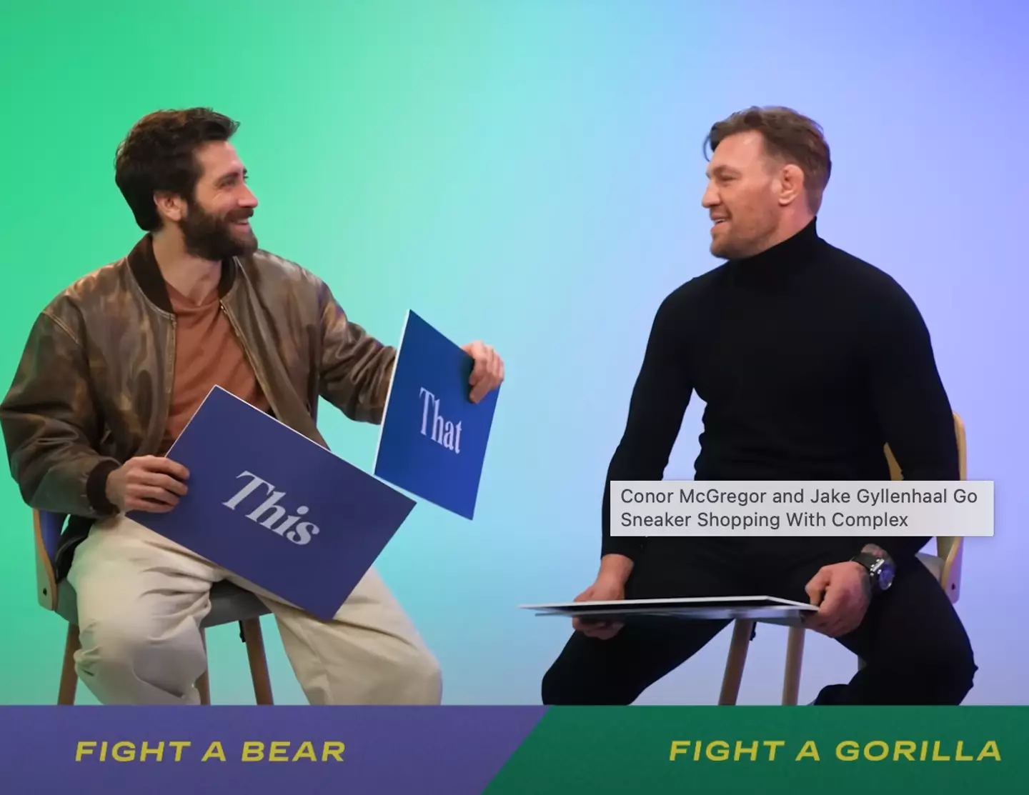 Jake Gyllenhaal and Conor McGregor discussed whether they’d prefer to fight a gorilla or bear.
