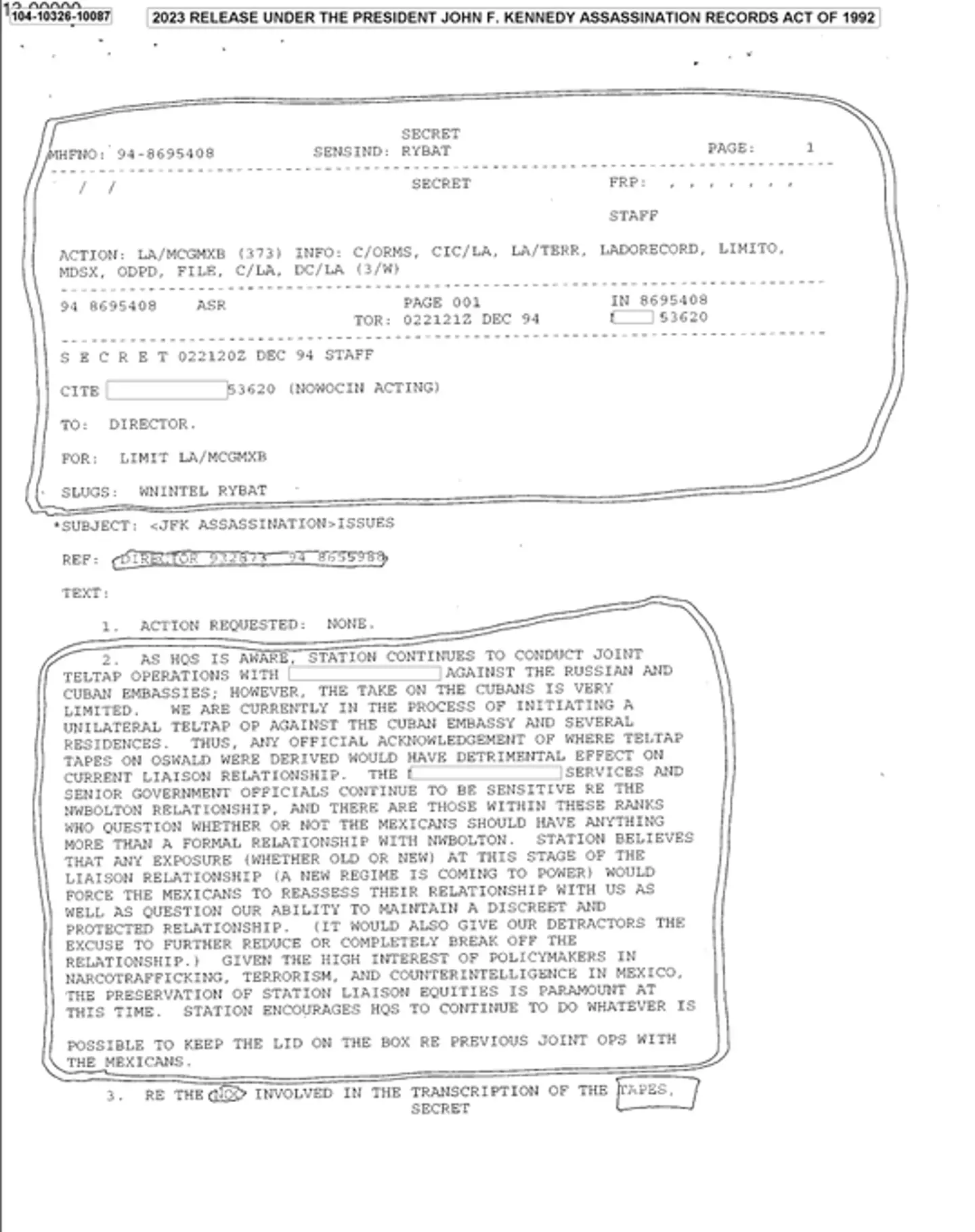 One page of the JFK files released by the Biden administration in 2023 (National Archives)