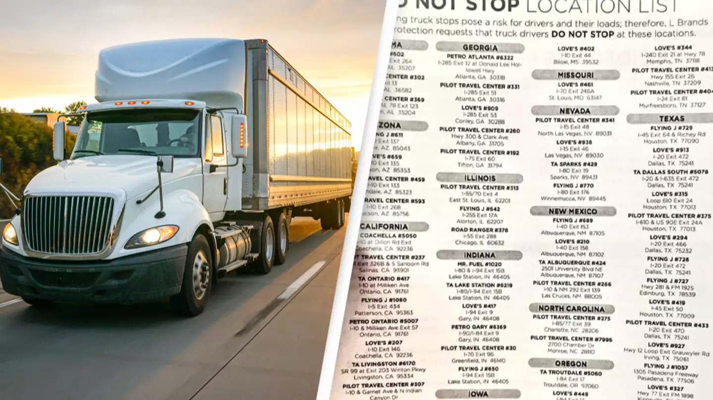 People stunned by massive 'do not stop' list of locations in US where truckers are in danger