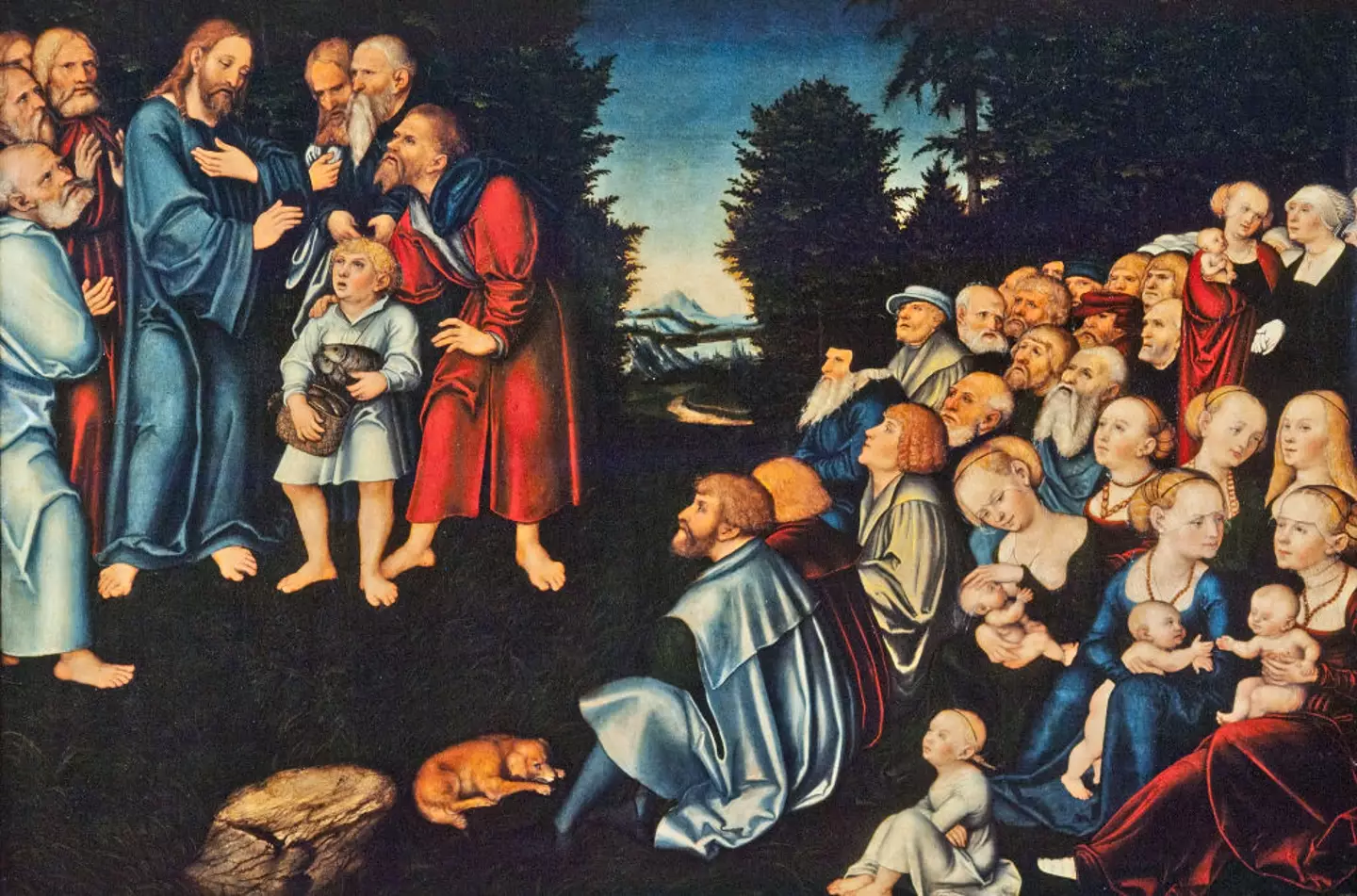An illustration of the 'Miracle of the Five Loaves' (Heritage Art/Heritage Images via Getty Images)