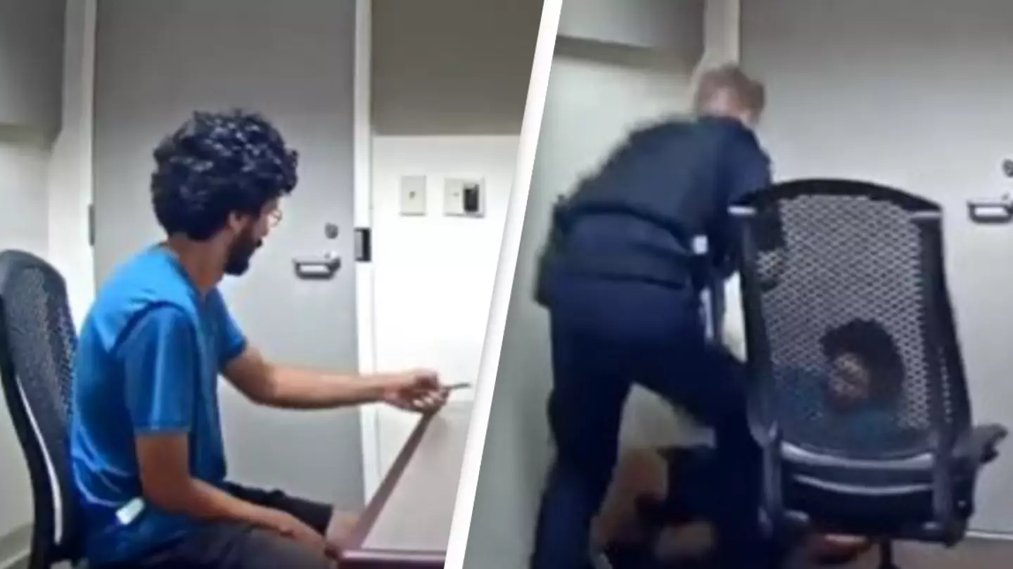 Man's ambitious attempt to attack cop in police station goes dramatically wrong