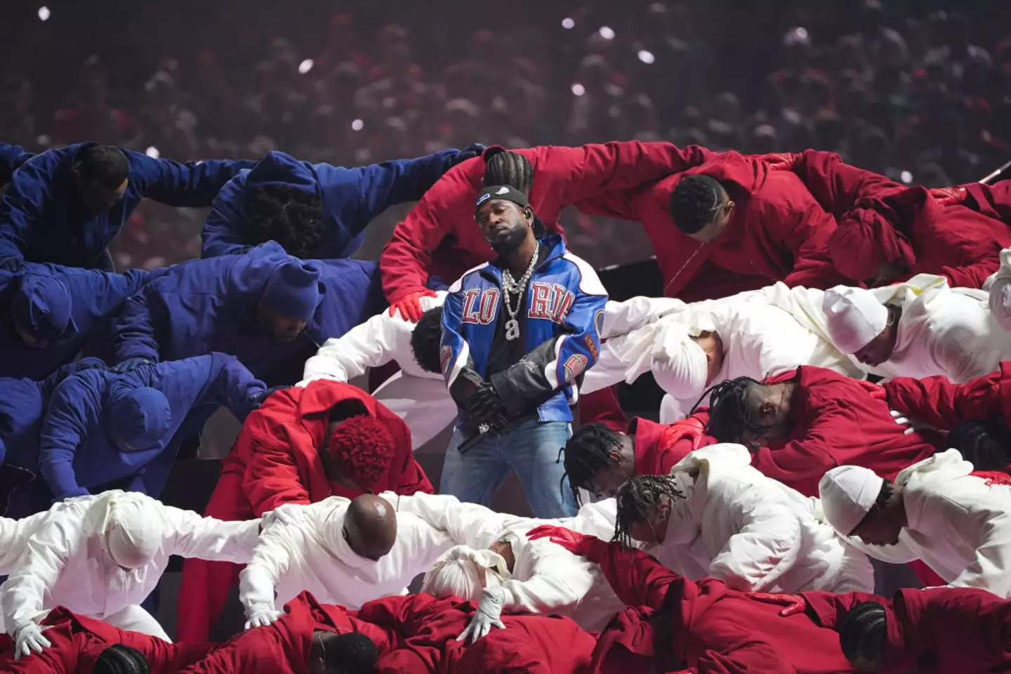 US rapper Kendrick Lamar took to the stage for the Super Bowl LIX halftime show (Photo by TIMOTHY A. CLARY / AFP) (Photo by TIMOTHY A. CLARY/AFP via Getty Images)