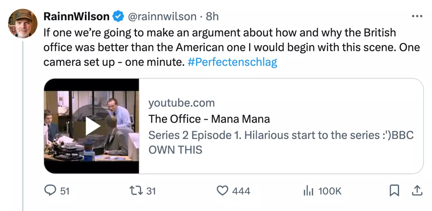 Rainn Wilson showed his preference for the UK version of The Office. (X/@rainnwilson)
