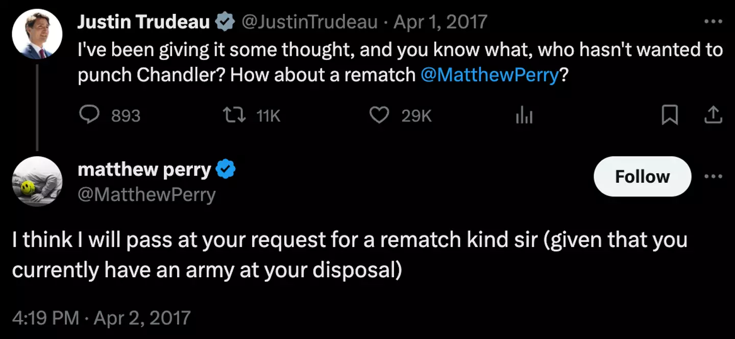 The pair joked about the childhood memory on X.