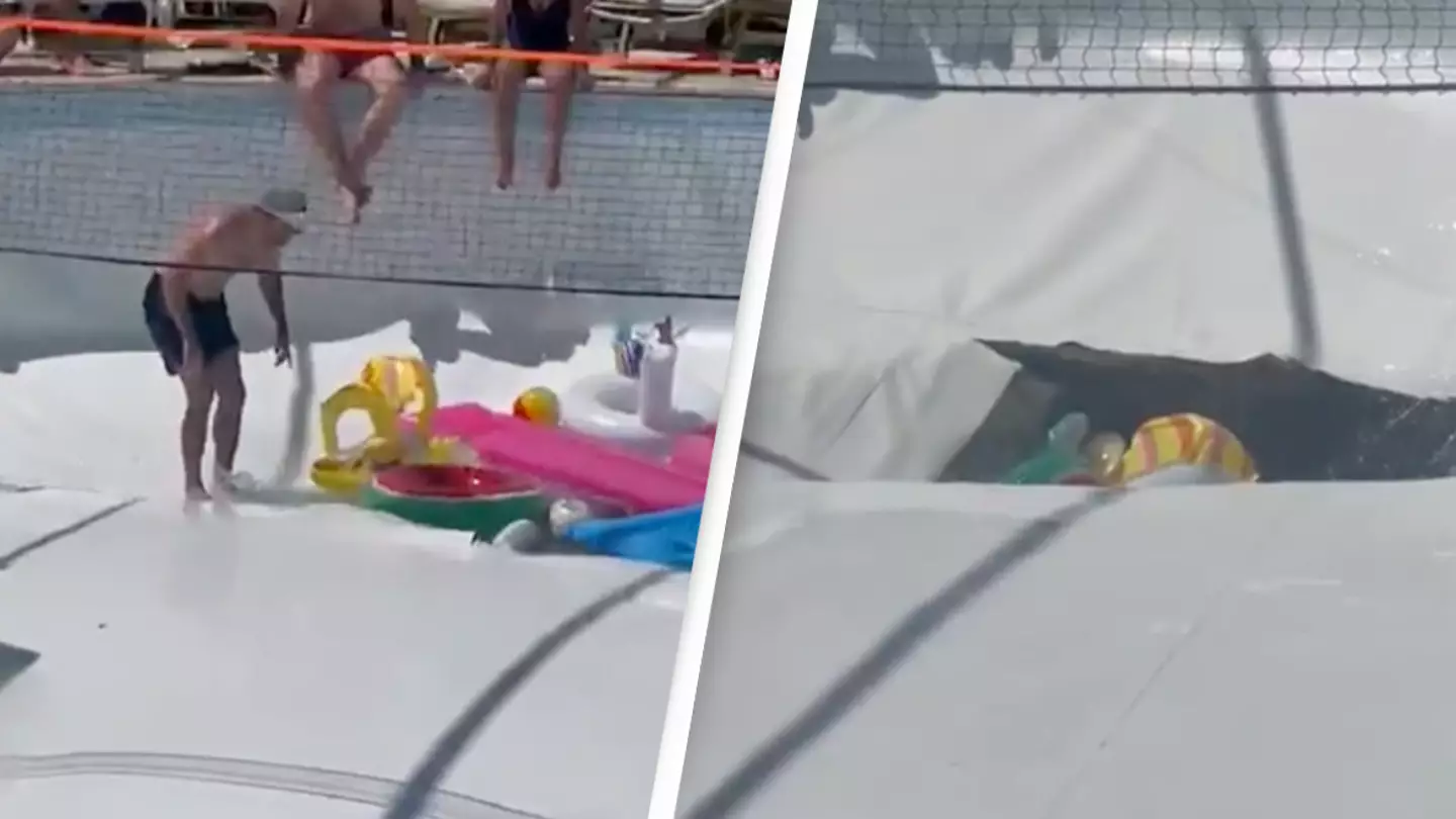 One Man Dead And One Injured As Footage Captures Giant Sinkhole Opening In Swimming Pool