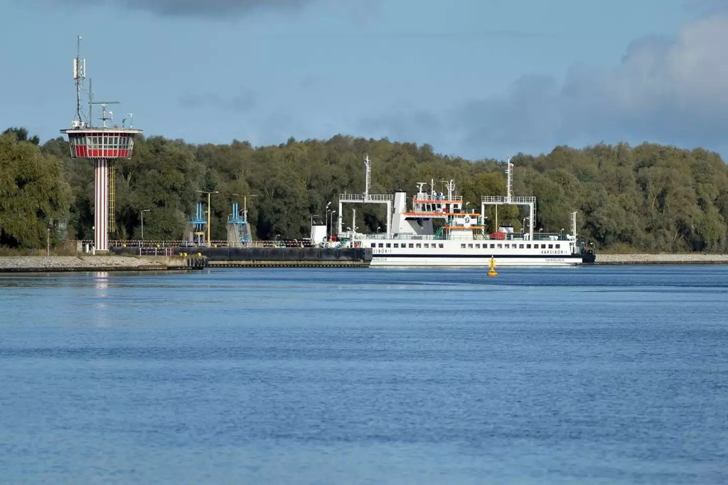 A bouy marks the site of a Second World War 'Tallboy' bomb in the Piast Canal.