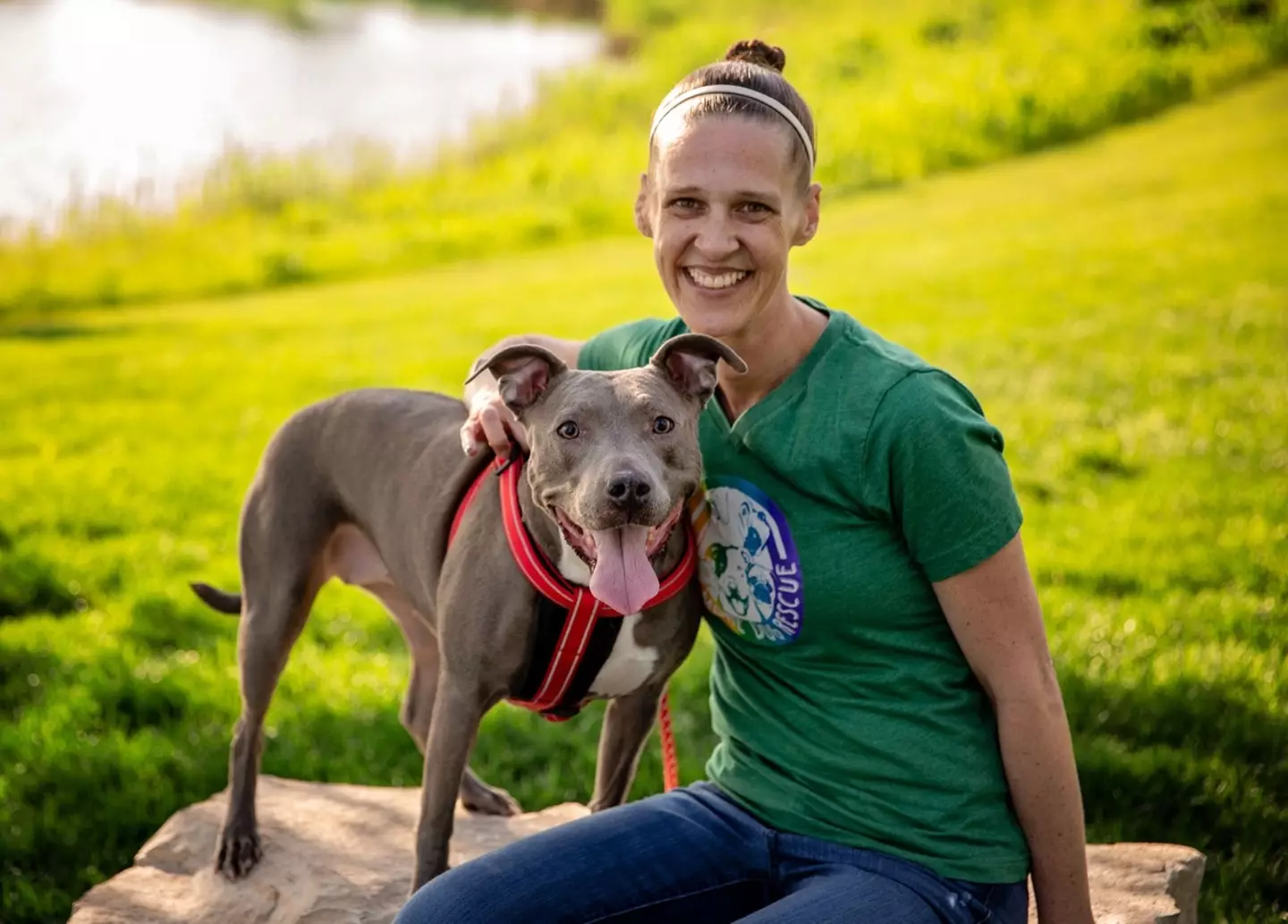 Erin and her Staffordshire bull terrier, Skyy.