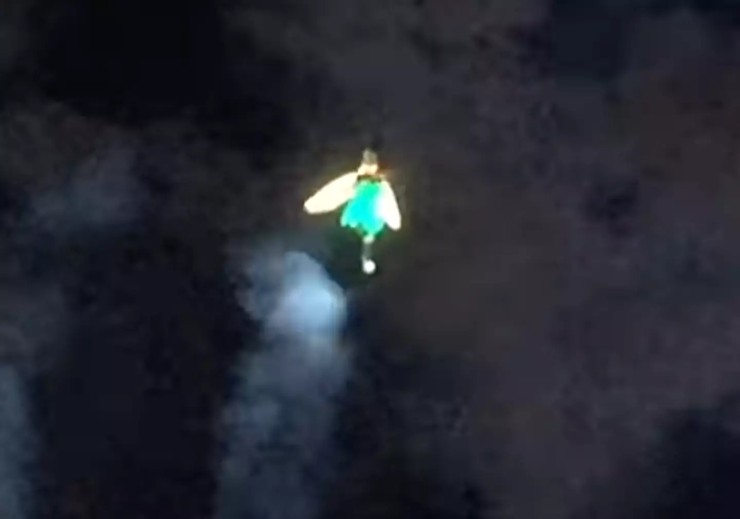 Tinker Bell flies from Cinderella's castle.