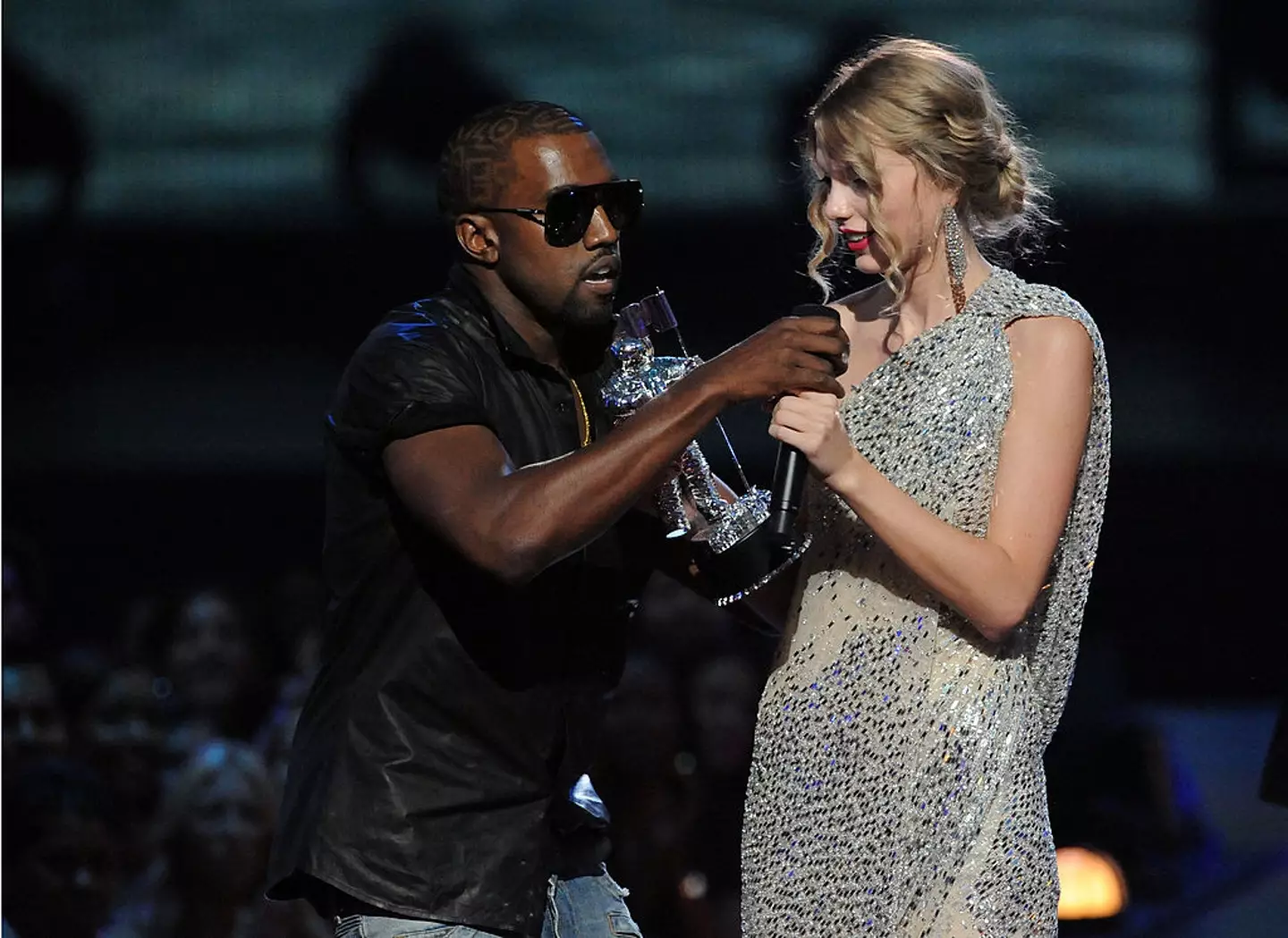 Kanye West jumped on stage after Taylor Swift won the Best Female Video award dat the VMAs back in 2009 (Jeff Kravitz/FilmMagic)