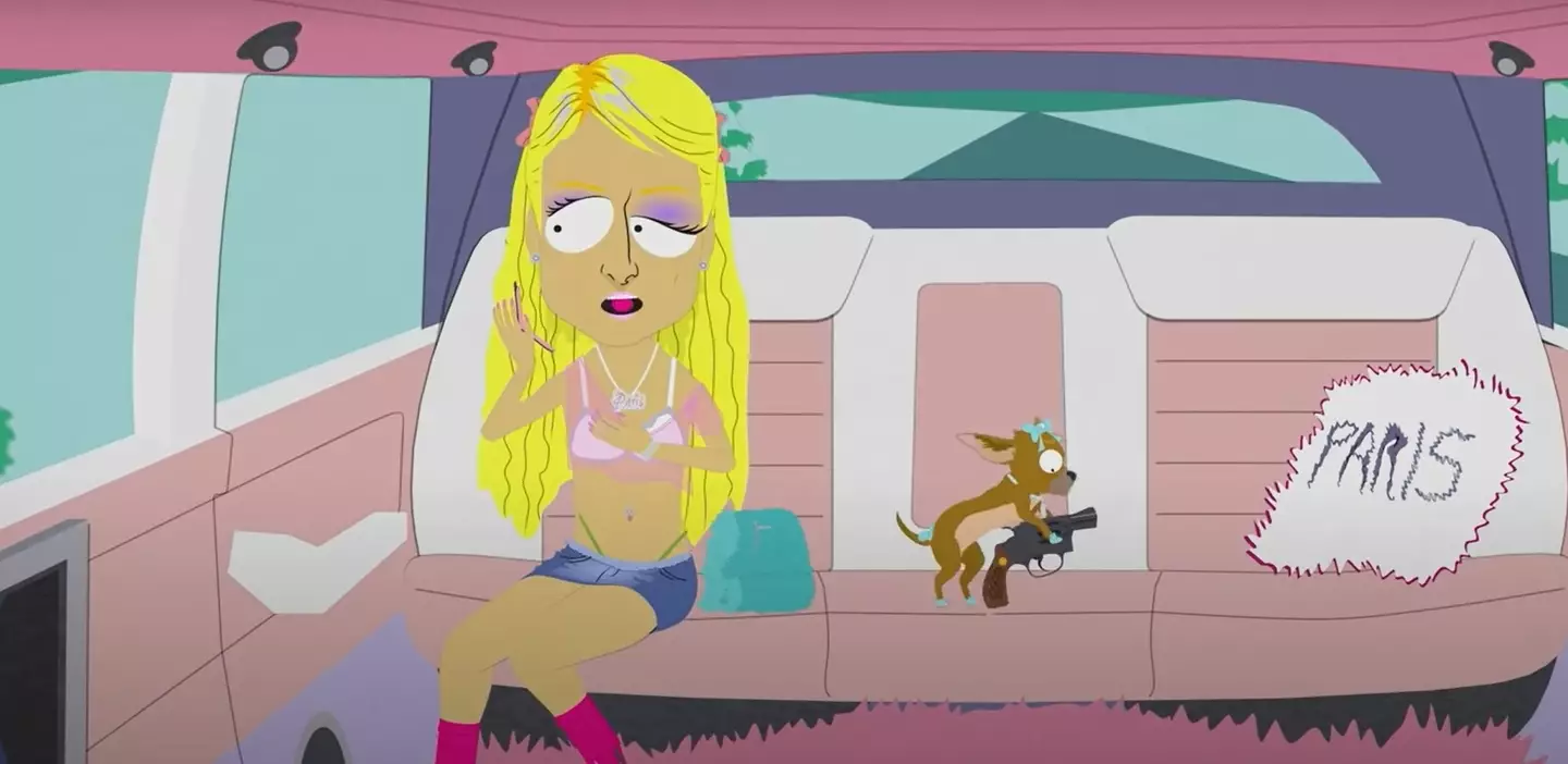 Paris Hilton as portrayed in South Park, minutes before her dog shoots itself.