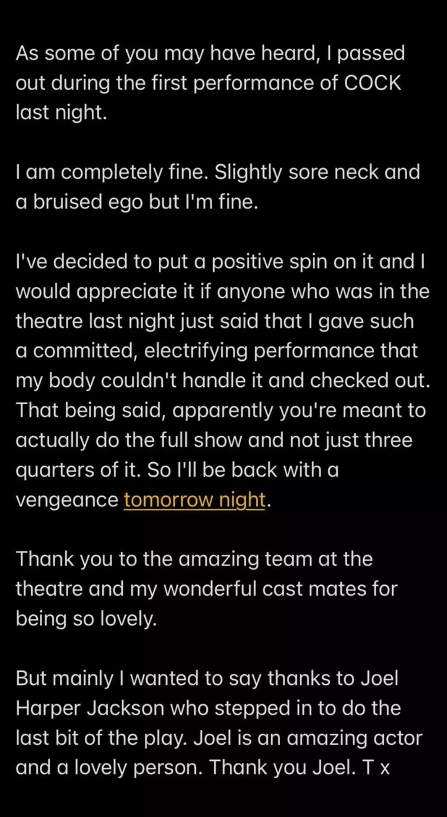 The star took to Instagram to reassure fans (@taron.egerton/Instagram)