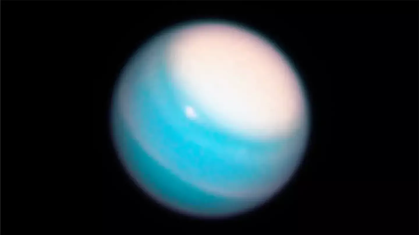Uranus is the second-farthest from the sun. (NASA, ESA, and A. Simon (NASA Goddard Space Flight Center), and M. Wong and A. Hsu (University of California, Berkeley)