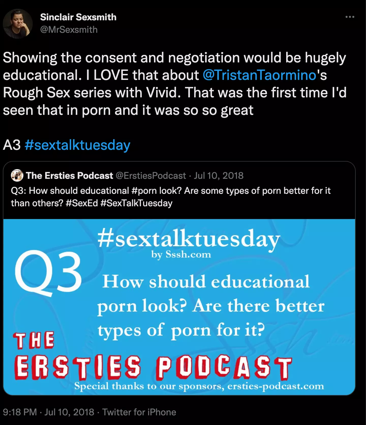 Dee reflects whether adult film stars like it or not, they have a degree of responsibility to young people and their perception of sex.