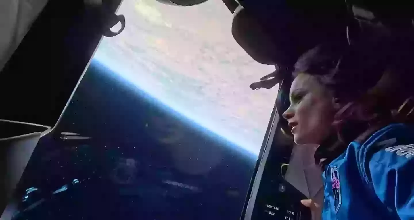 Footage of Callandrelli suspended upside down in space had to be removed from Blue Origin's social media (Emily Callandrelli/YouTube)