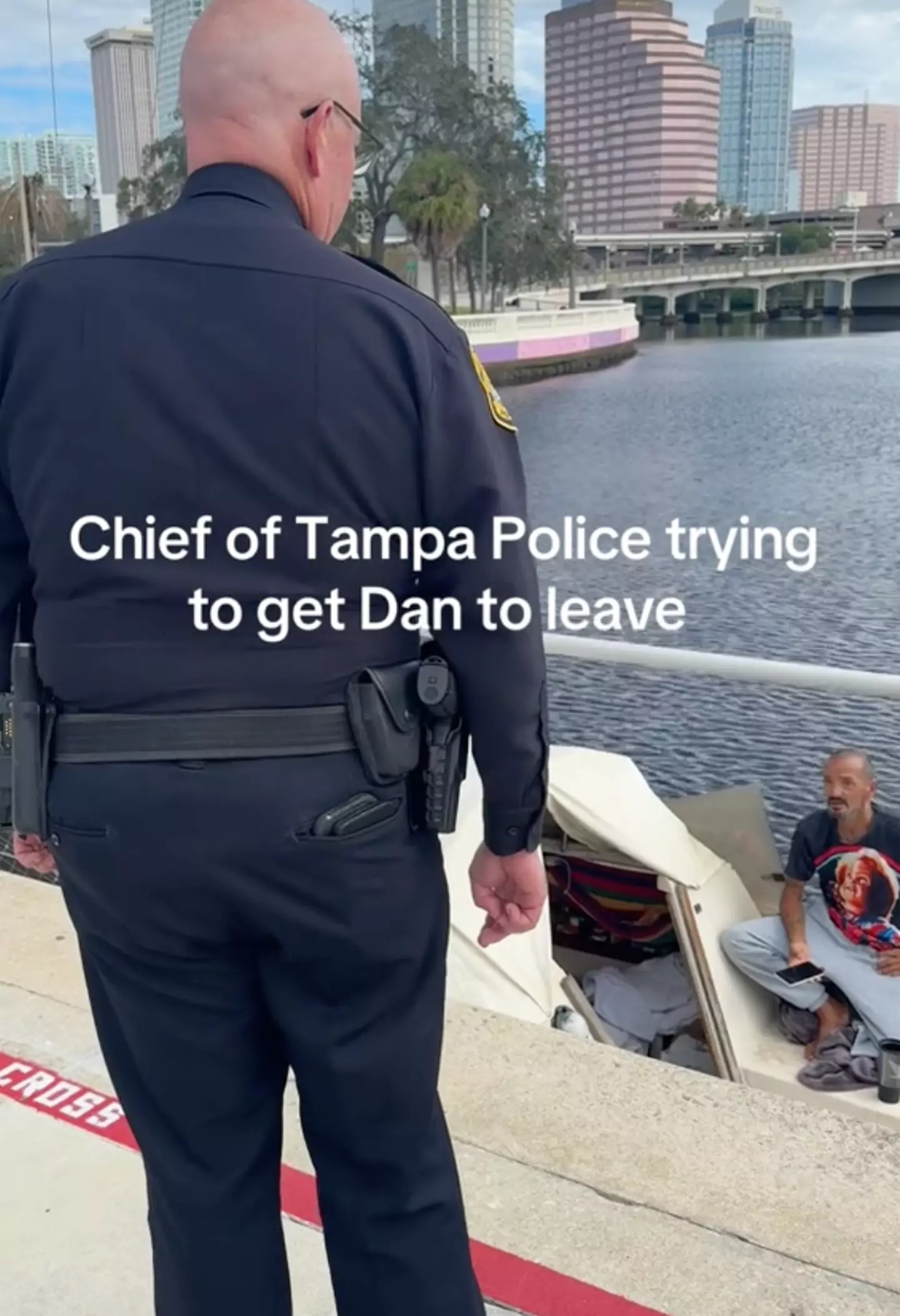 Even police tried to convince 'Lieutenant Dan' to leave (@terrenceconcannon/TikTok)