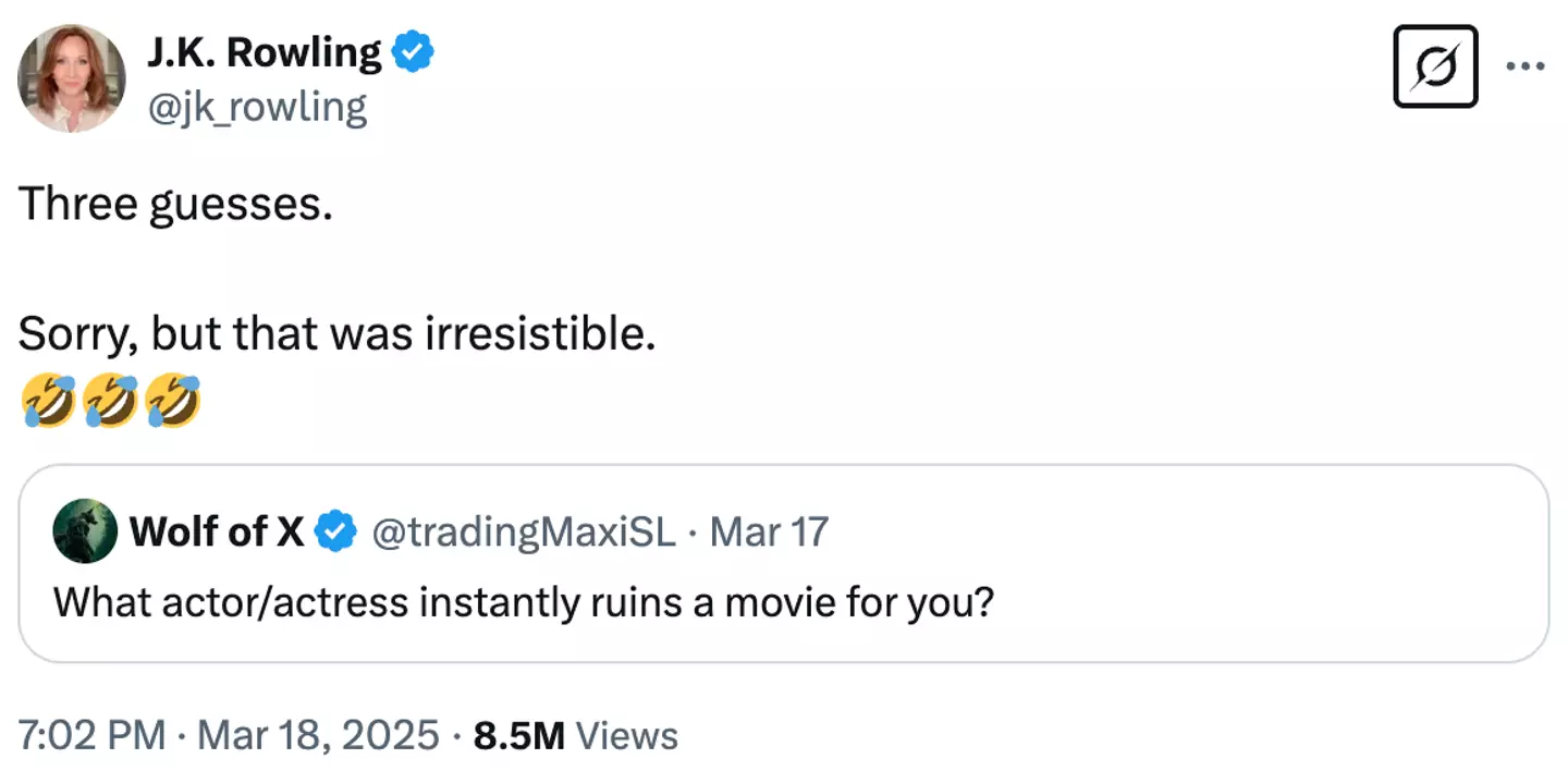 Rowling hinted that the three Harry Potter stars now 'ruin' movies for her (Twitter/@jk_rowling)