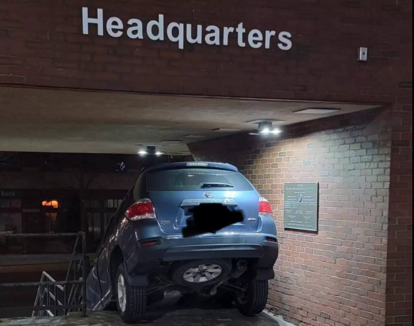 A 26-year-old woman crashed her car into a police department garage area.