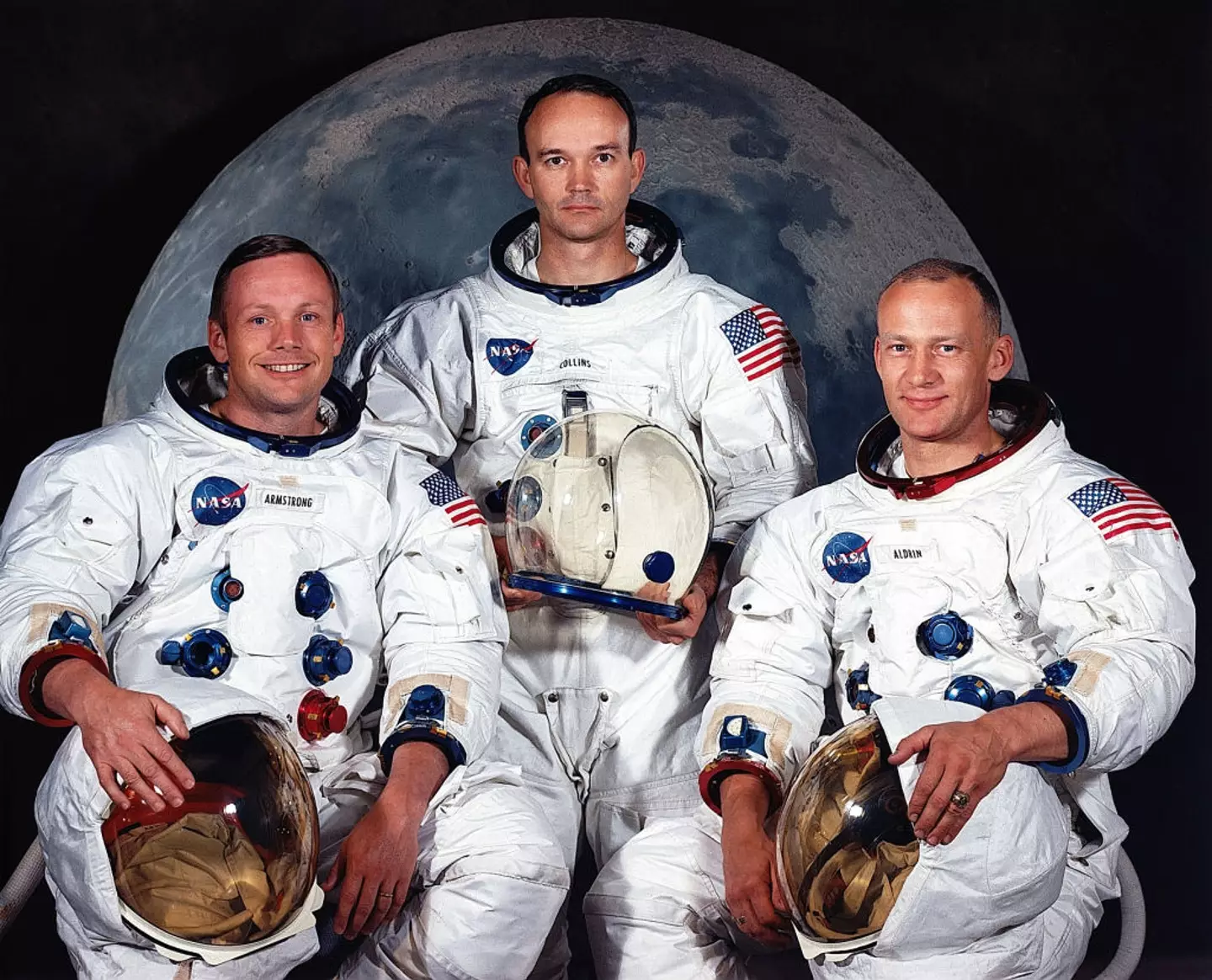 (Left to right) Neil A. Armstrong, commander; Michael Collins, command module pilot; and Edwin E. Aldrin Jr., lunar module pilot.