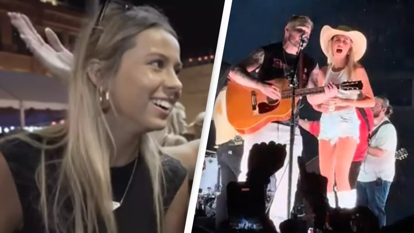 Hawk Tuah woman's fame reaches new heights as she joins country music star on stage