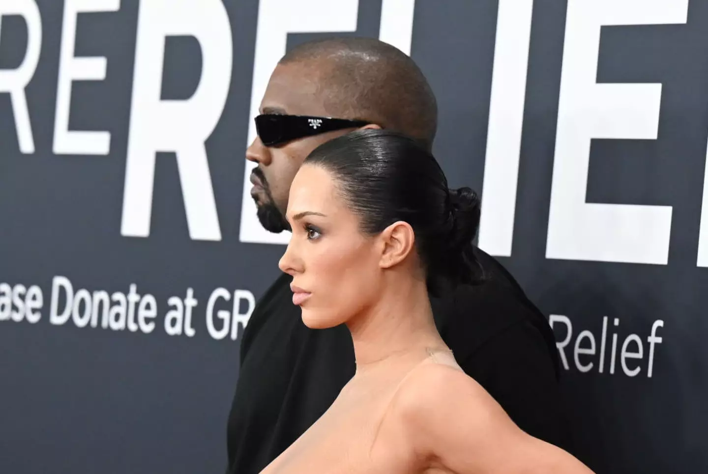 Kanye West and Bianca Censori posed on Grammy's red carpet (Gilbert Flores/Billboard via Getty Images