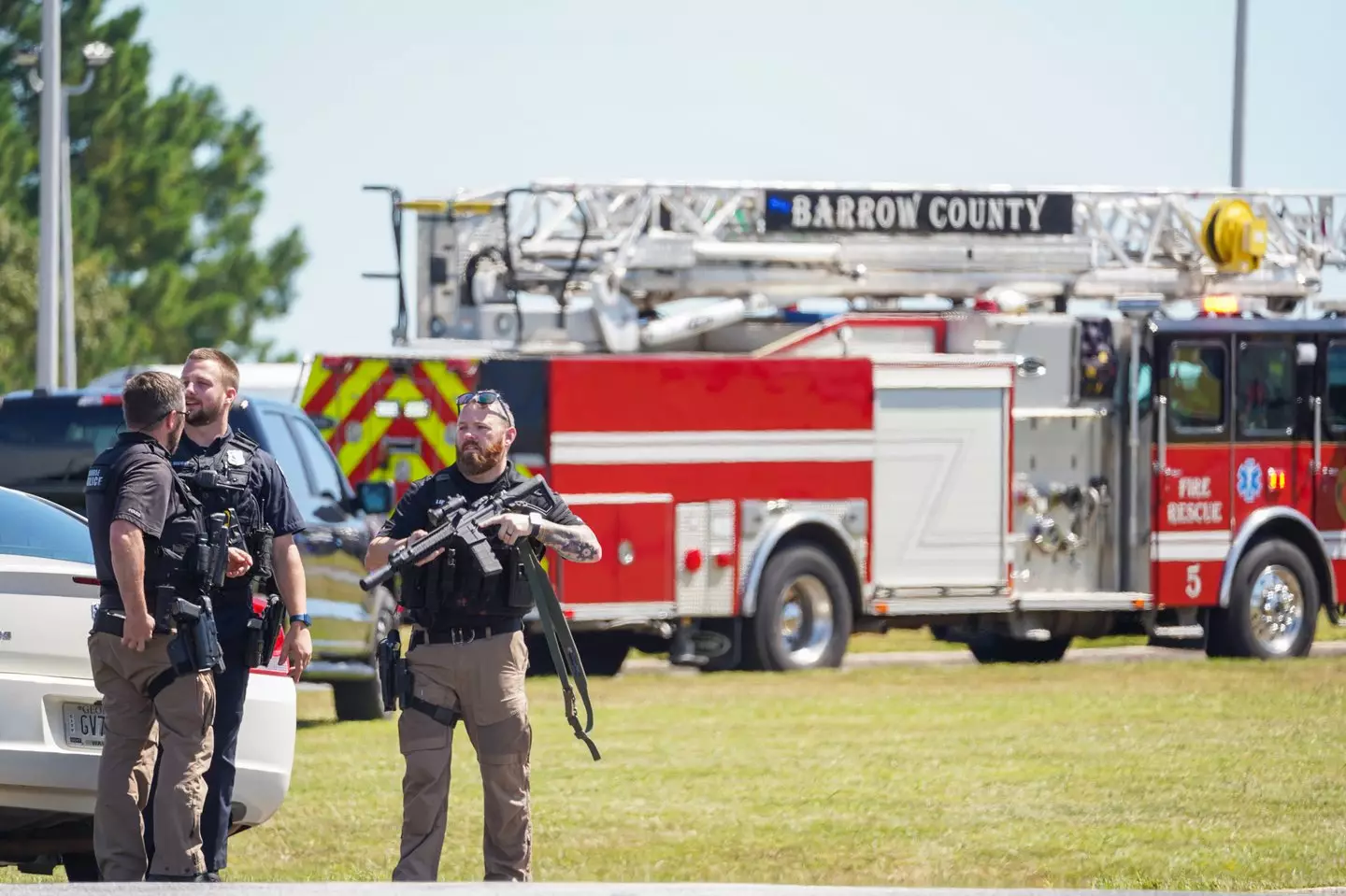 Law enforcement evacuated students onto the school's football field (Megan Varner/Getty Images)